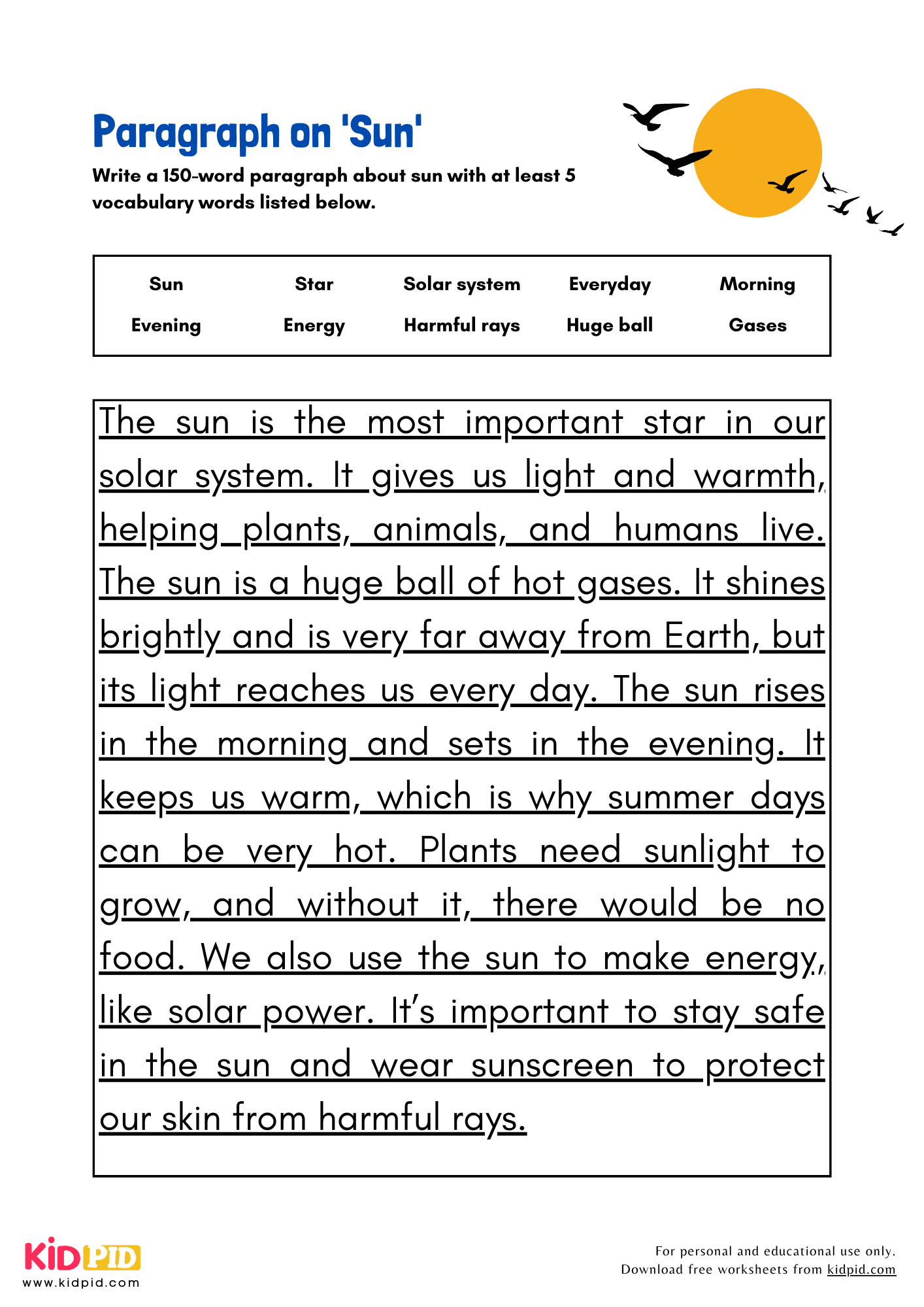 Paragraph on 'Sun' - 150 Words