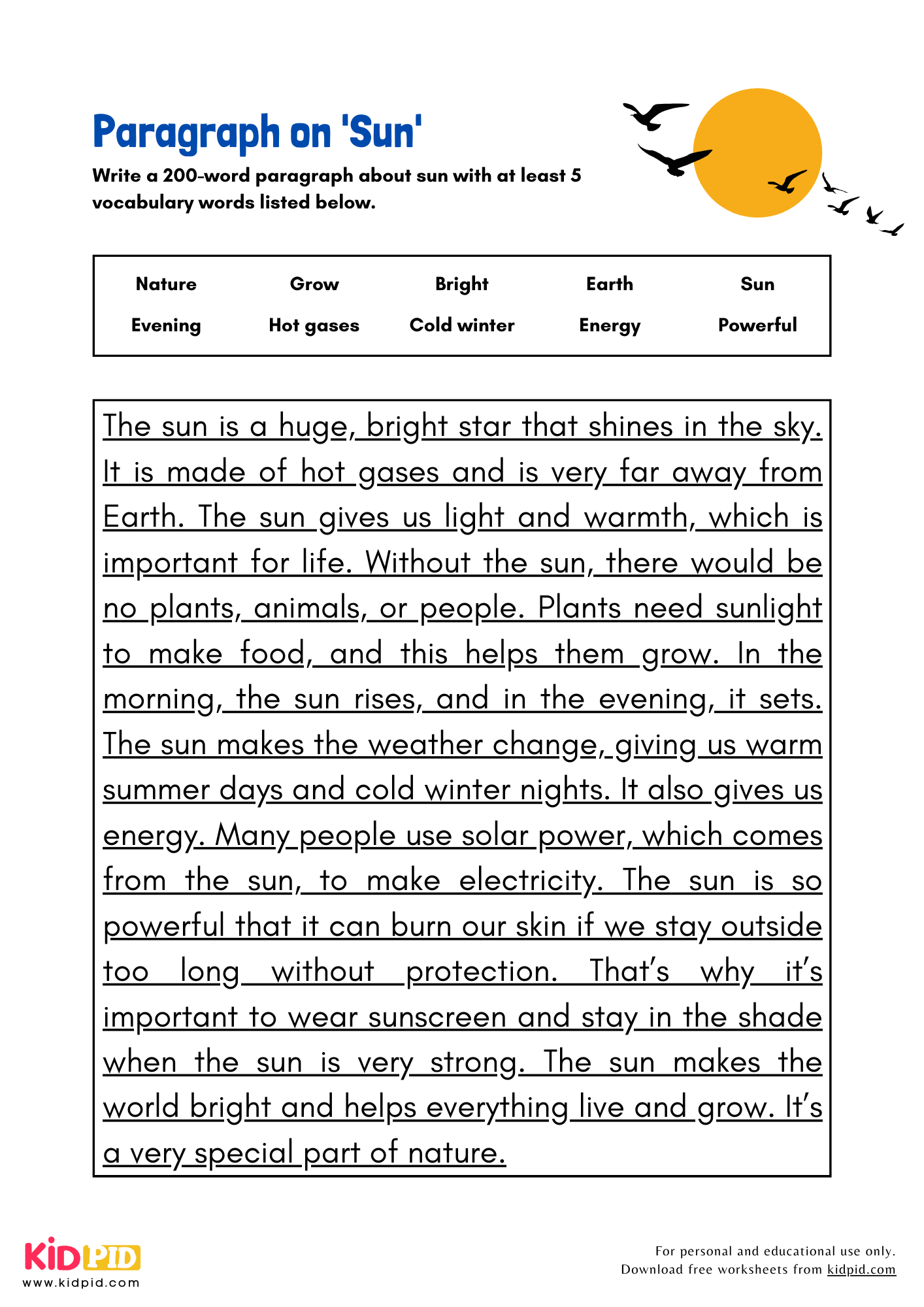Paragraph on 'Sun' - 200 Words