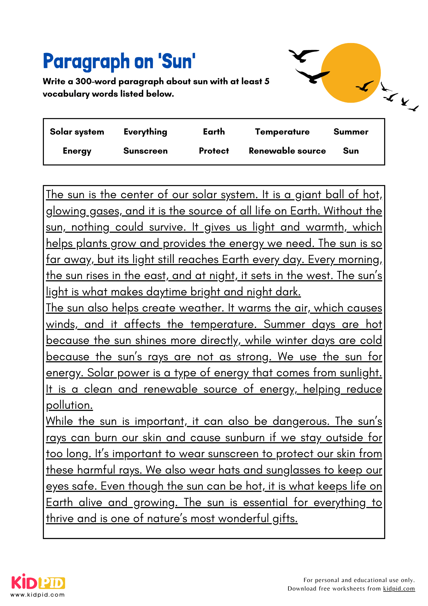 Paragraph on 'Sun' - 300 Words