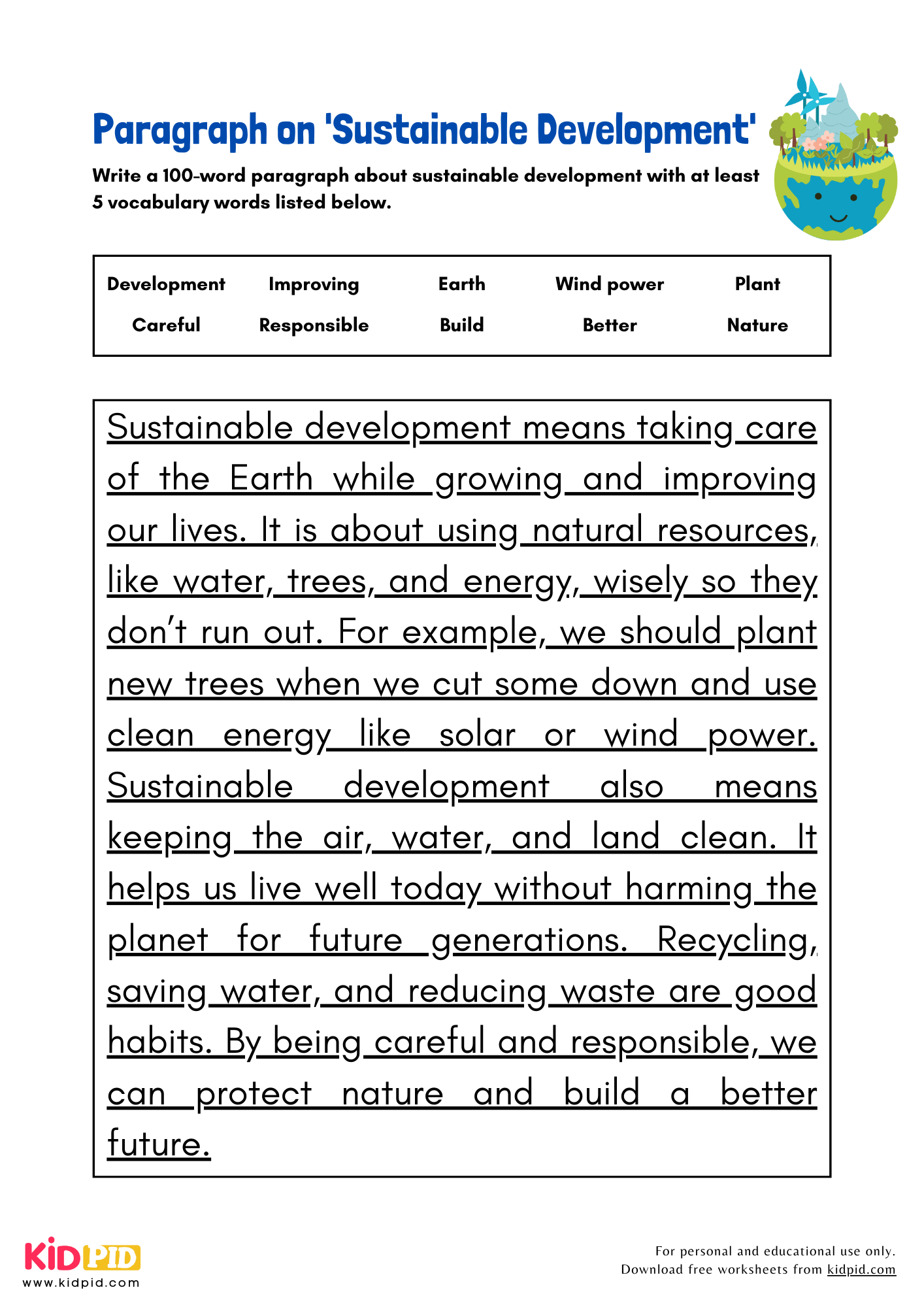 Paragraph on 'Sustainable Development' - 100 Words