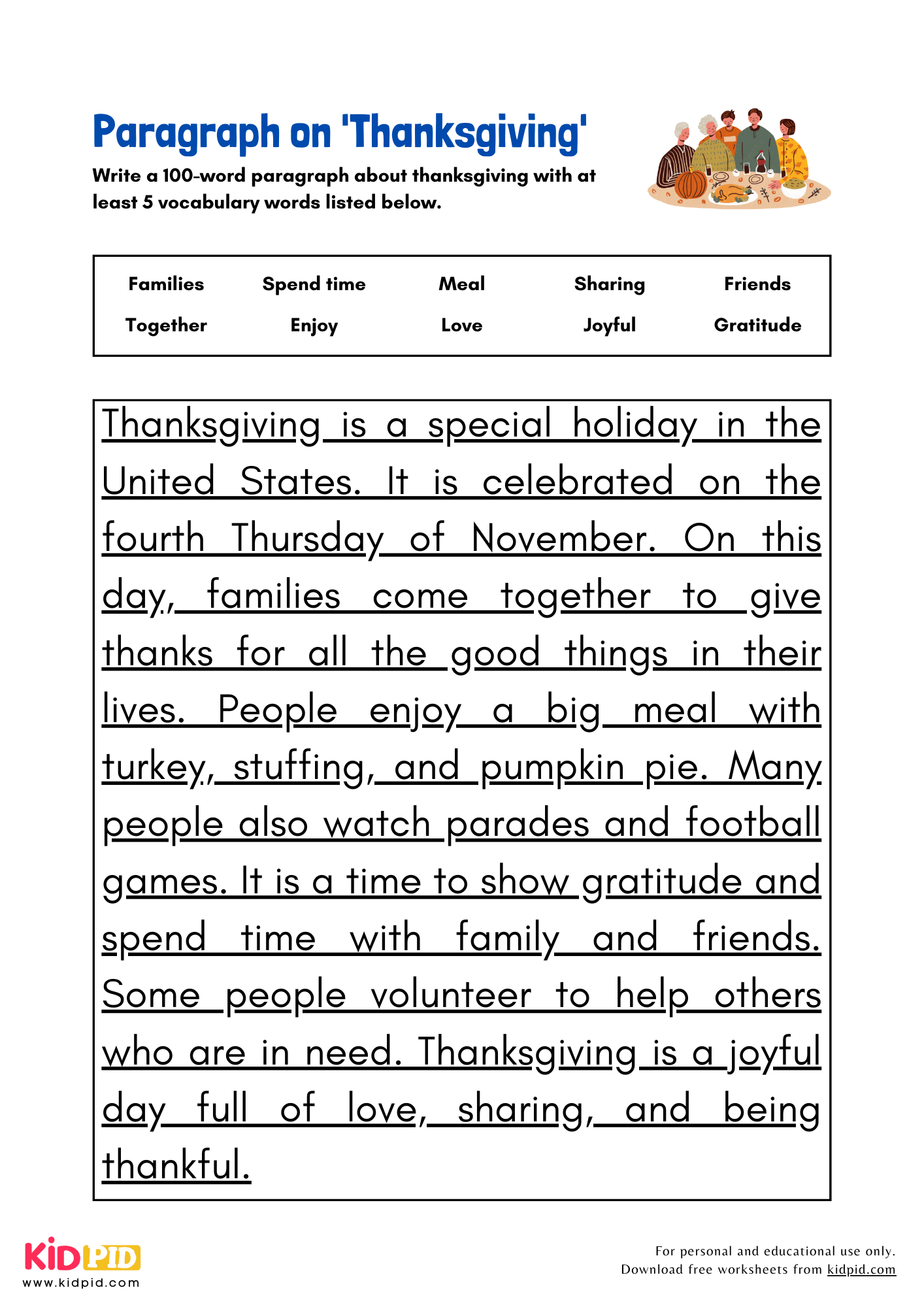 Paragraph on 'Thanksgiving' - 100 Words