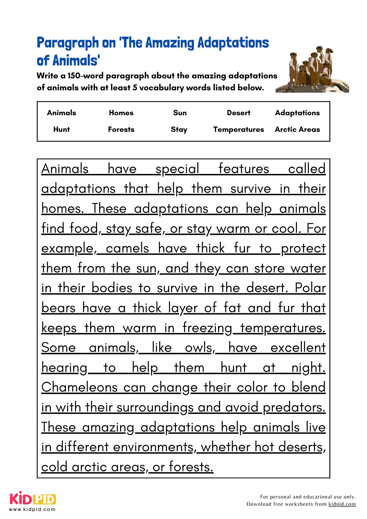 Paragraph on 'The Amazing Adaptations of Animals' - 150 Words