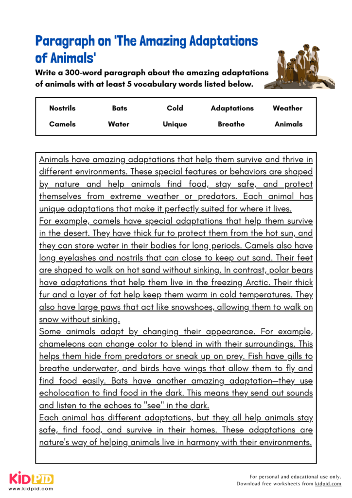 Paragraph on 'The Amazing Adaptations of Animals' - Kidpid