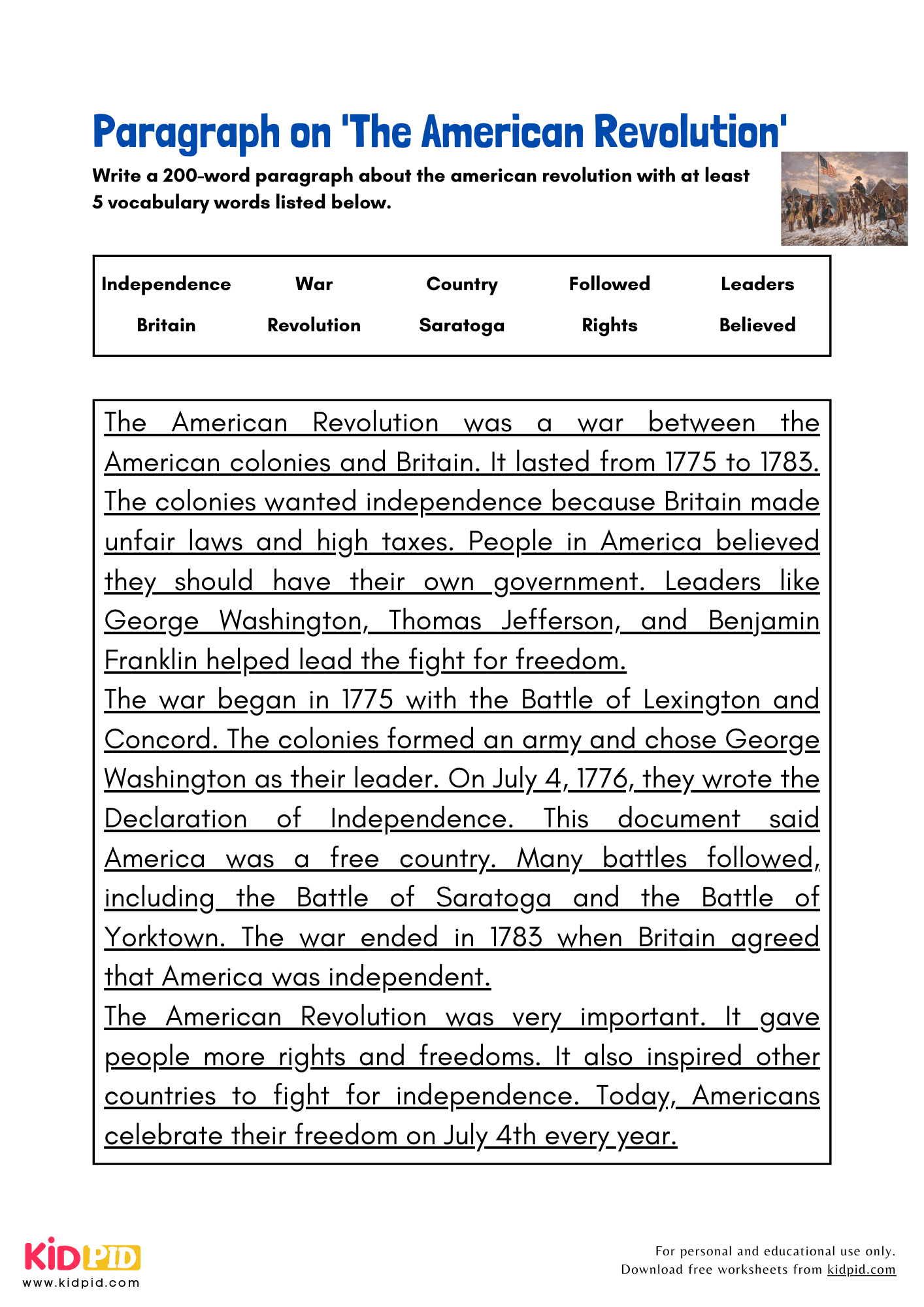 Paragraph on 'The American Revolution' - 200 Words