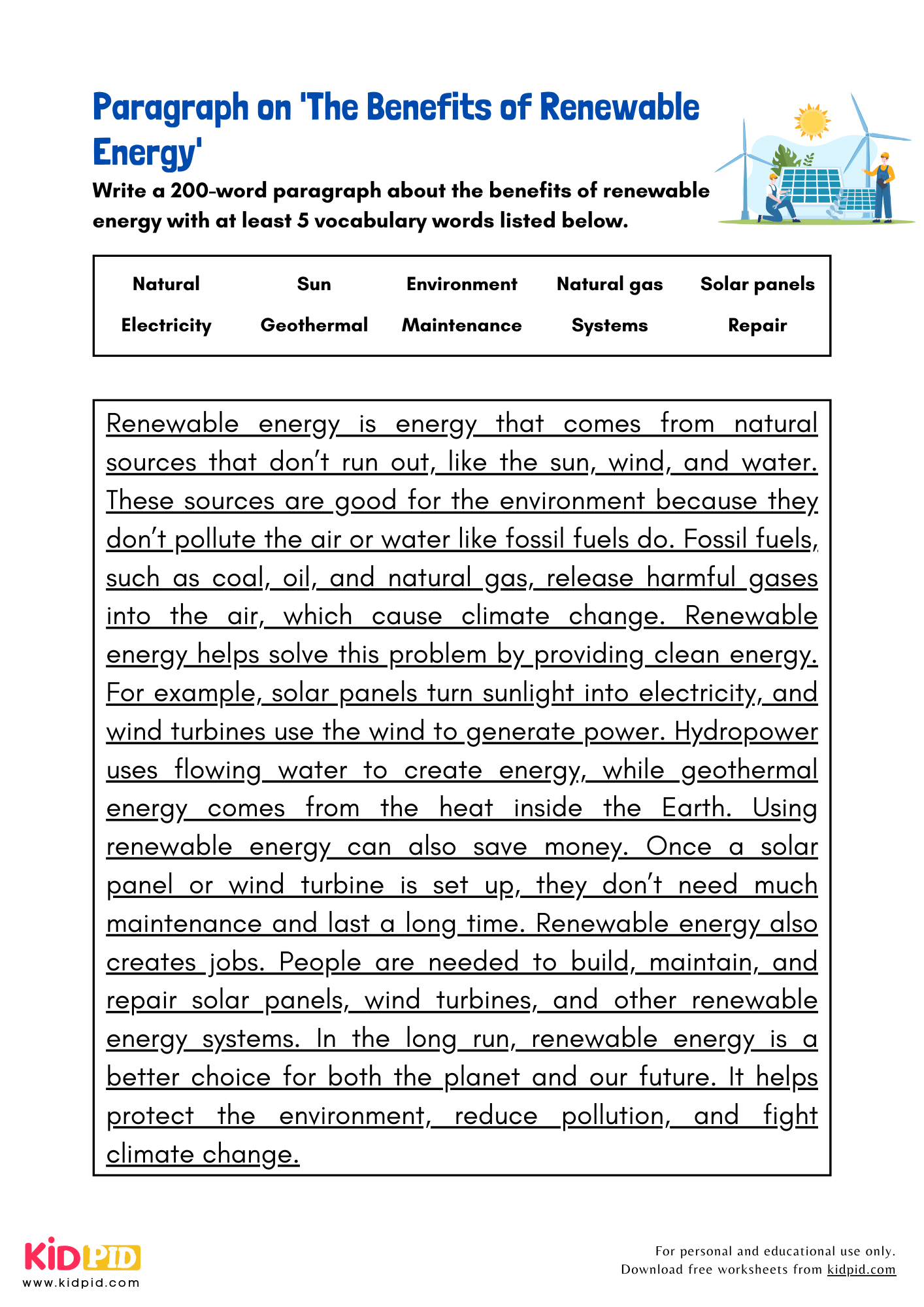 Paragraph on 'The Benefits of Renewable Energy' - 200 Words