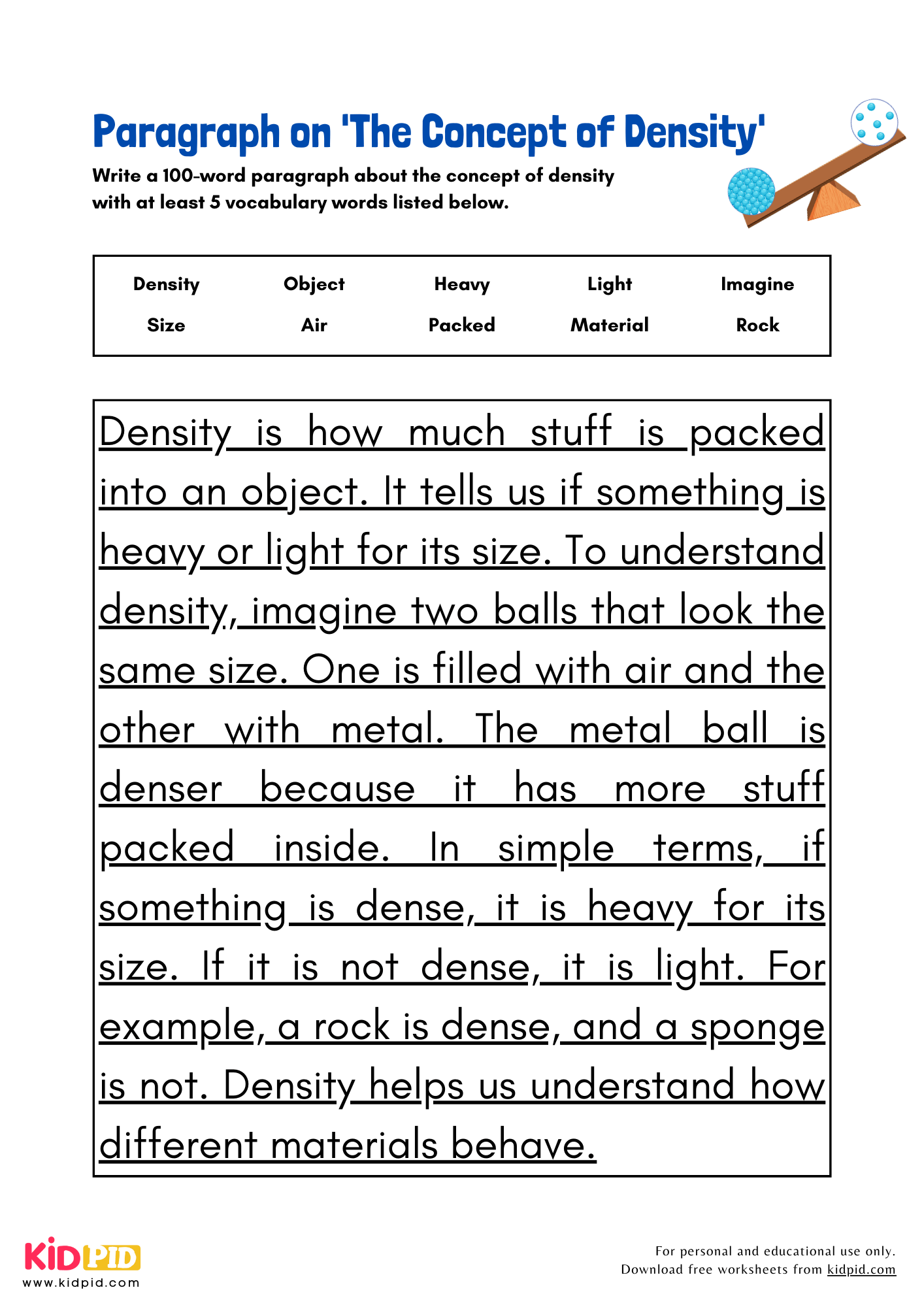 Paragraph on 'The Concept of Density' - 100 Words 