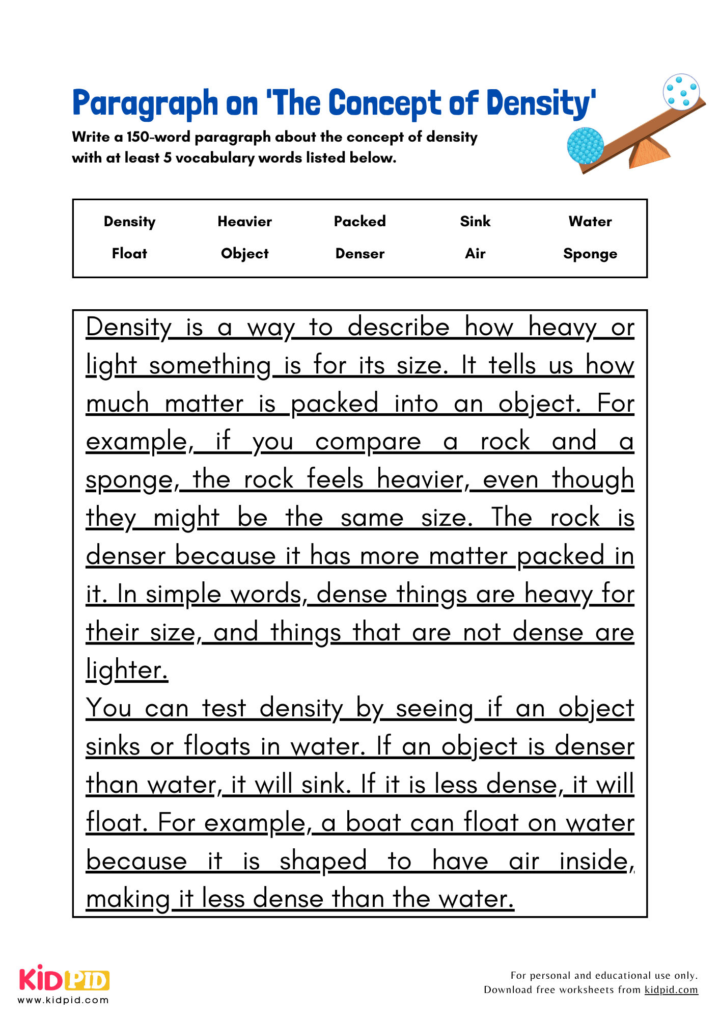 Paragraph on 'The Concept of Density' - 150 Words 