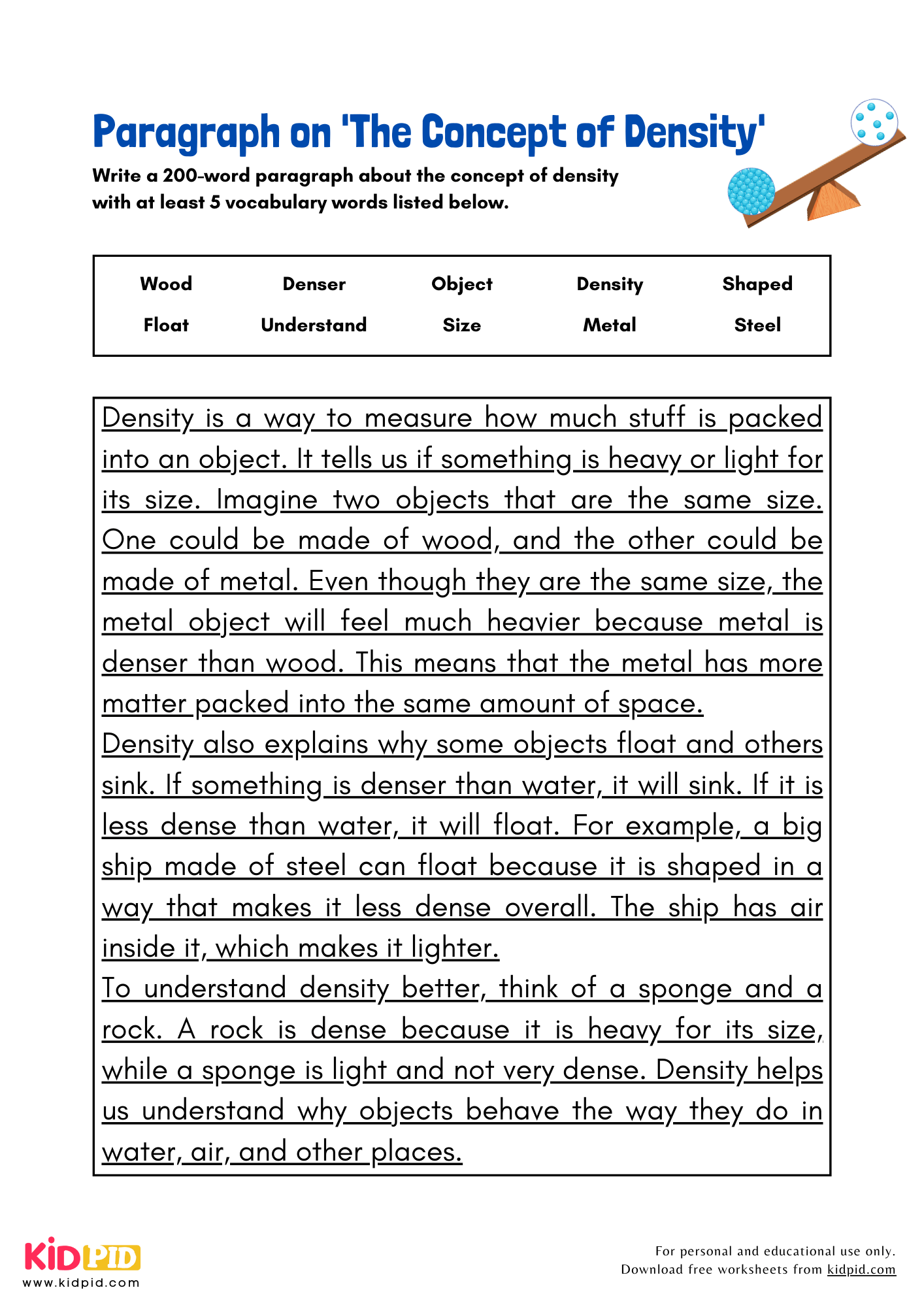 Paragraph on 'The Concept of Density' - 200 Words 