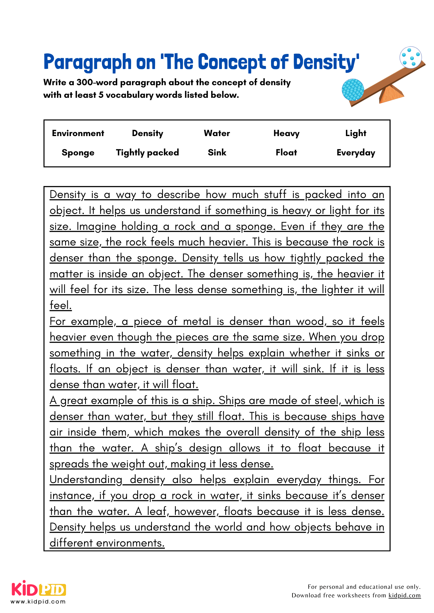 Paragraph on 'The Concept of Density' - 300 Words 