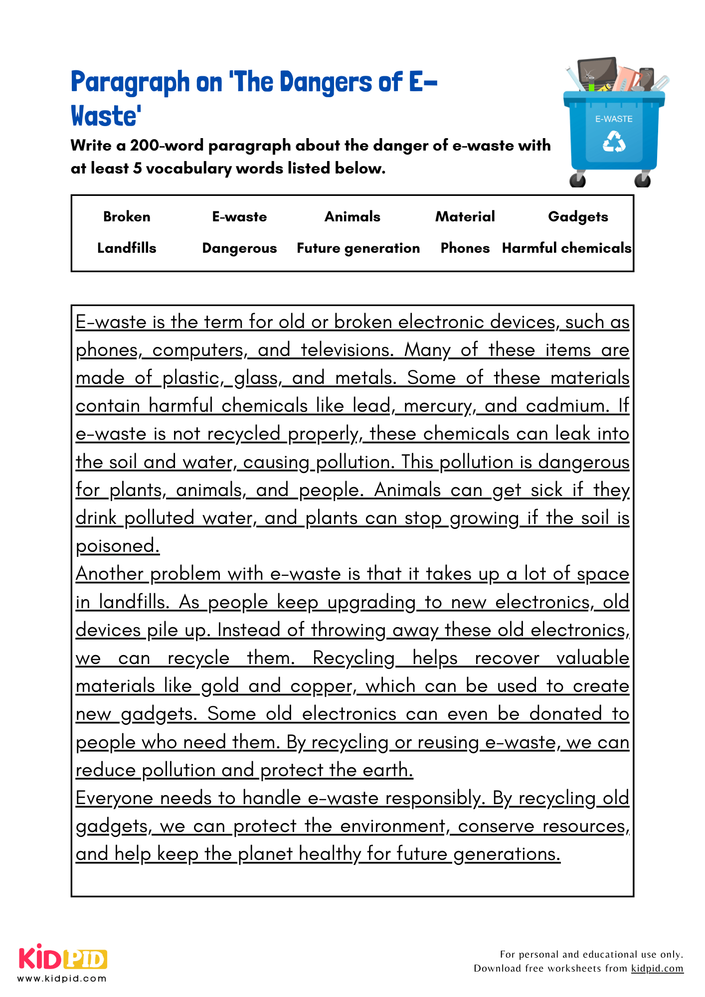 Paragraph on 'The Dangers of E-Waste' - 200 Words