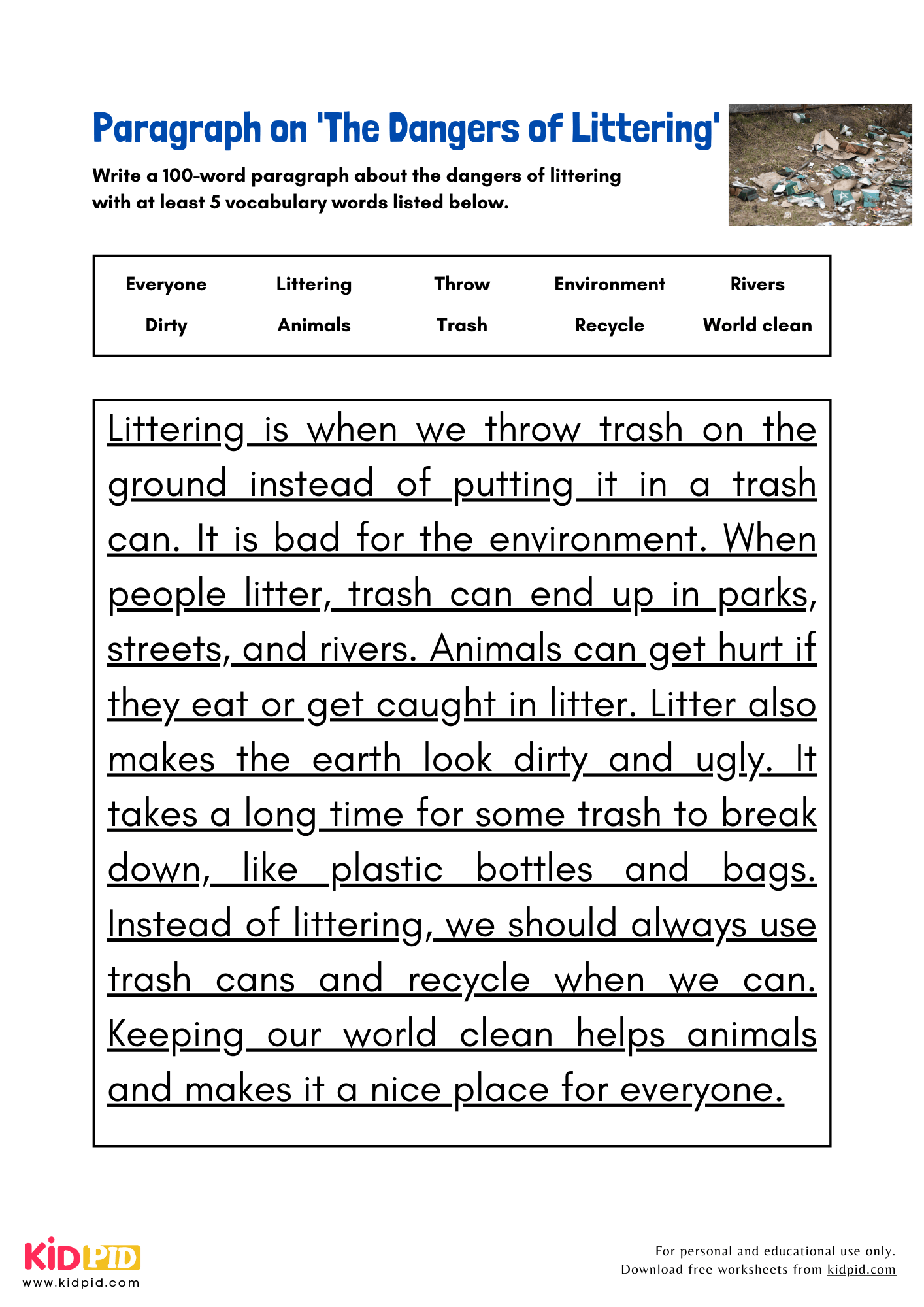 Paragraph on 'The Dangers of Littering' - 100 Words
