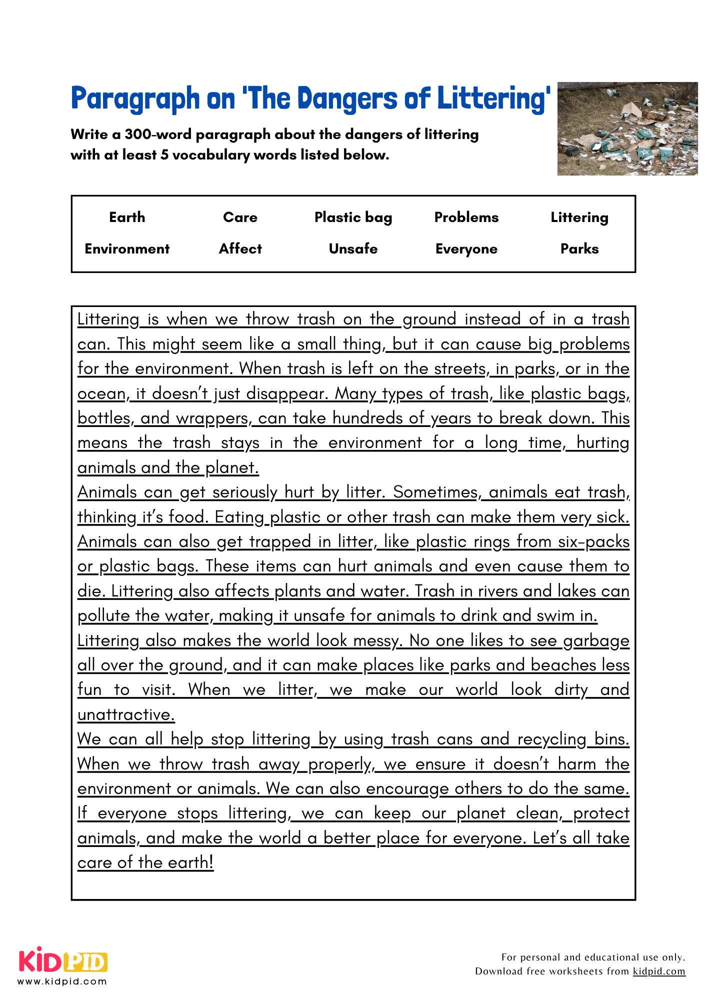 Paragraph on 'The Dangers of Littering' - 300 Words