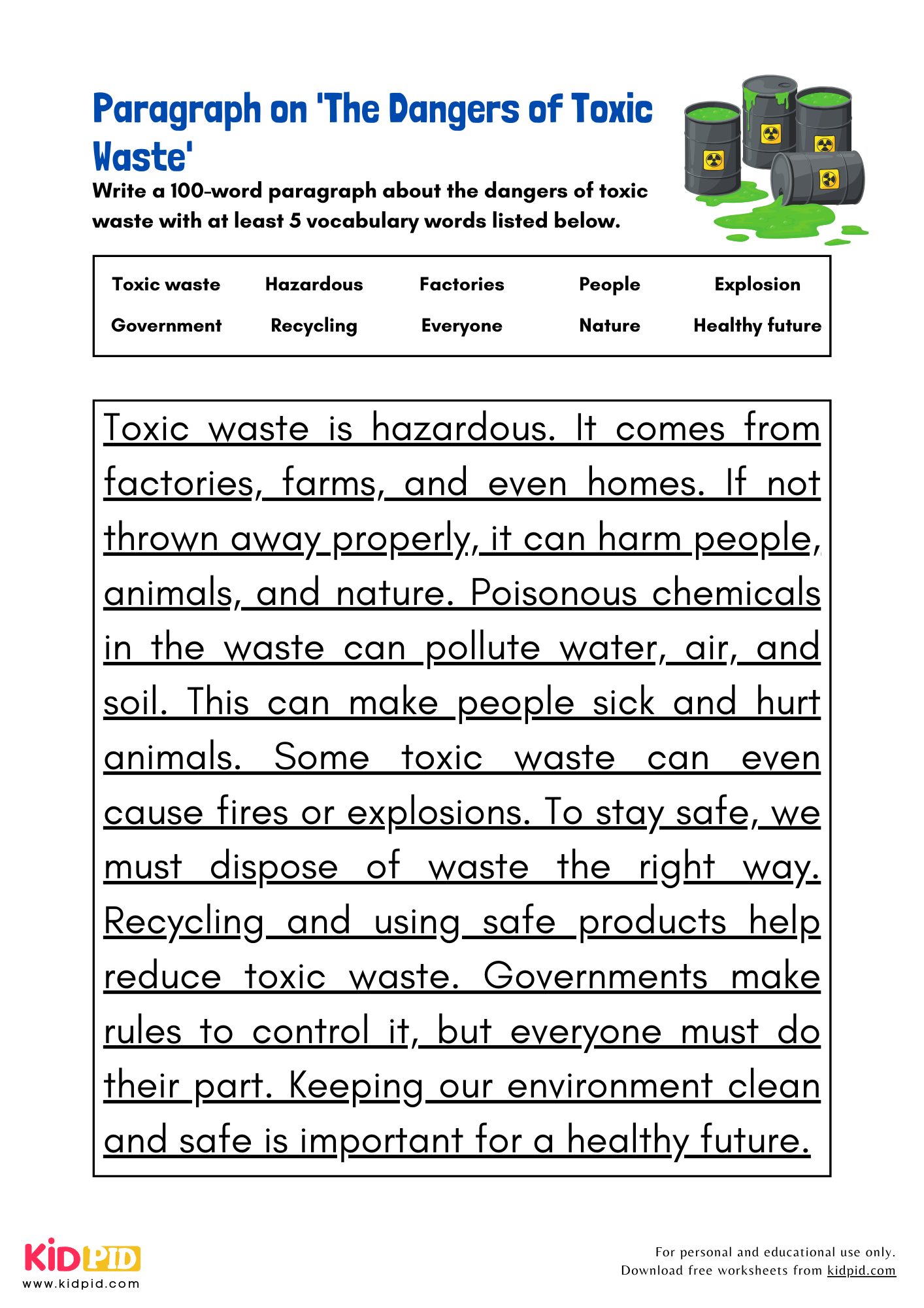 Paragraph on 'The Dangers of Toxic Waste' - 100 Words