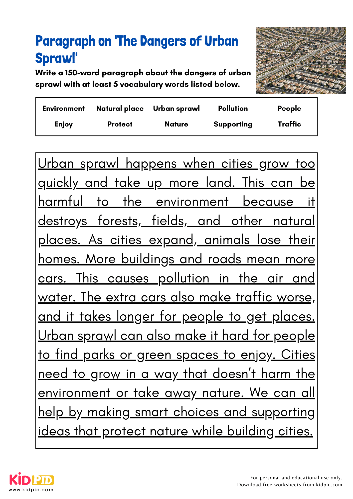 Paragraph on 'The Dangers of Urban Sprawl' - 150 Words