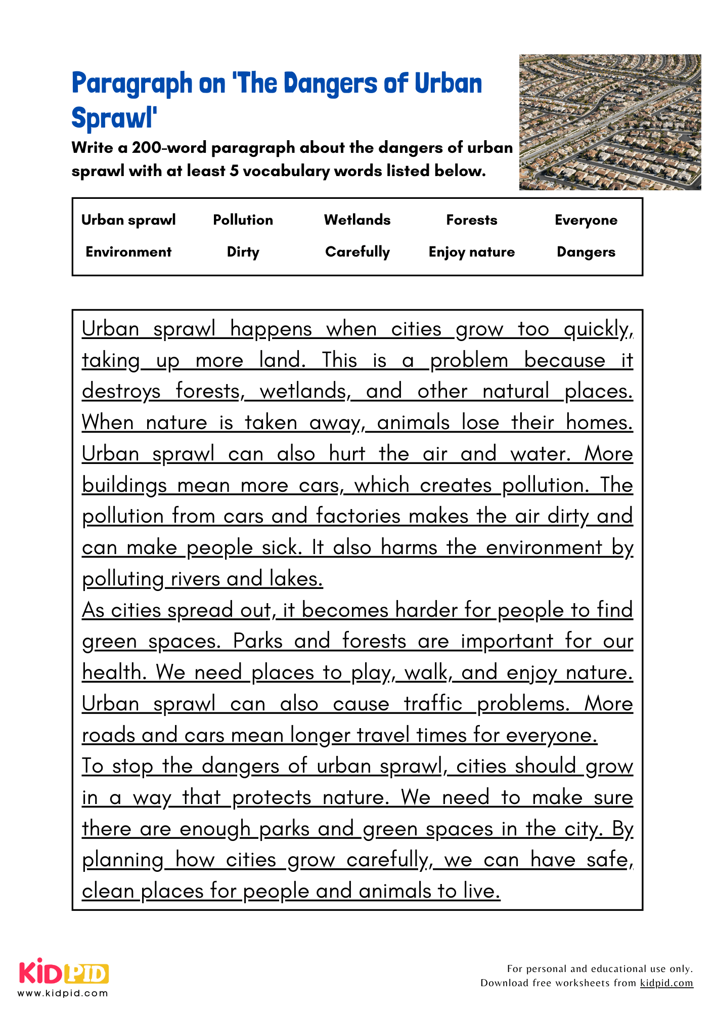 Paragraph on 'The Dangers of Urban Sprawl' -200 Words