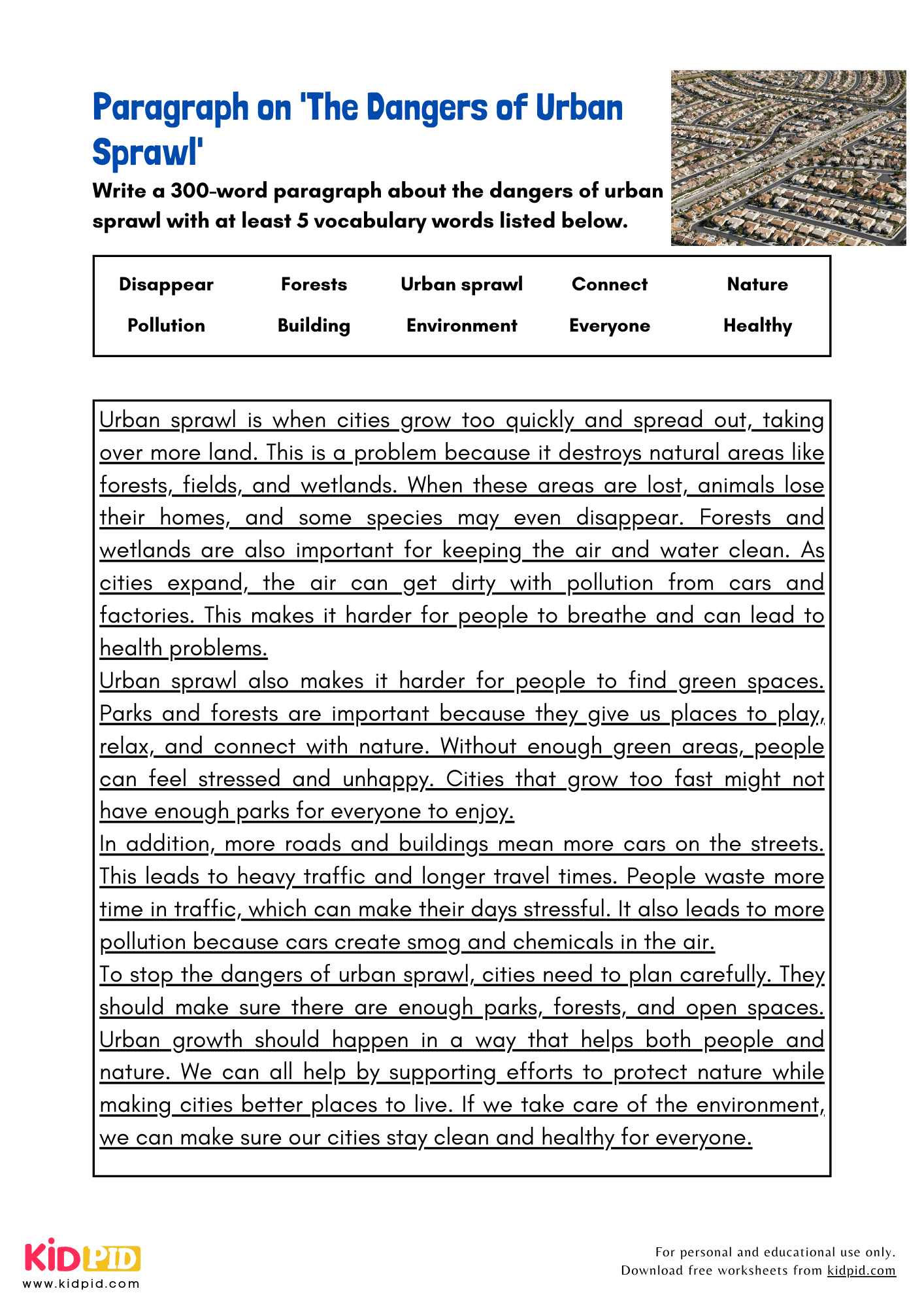 Paragraph on 'The Dangers of Urban Sprawl' - 300 Words