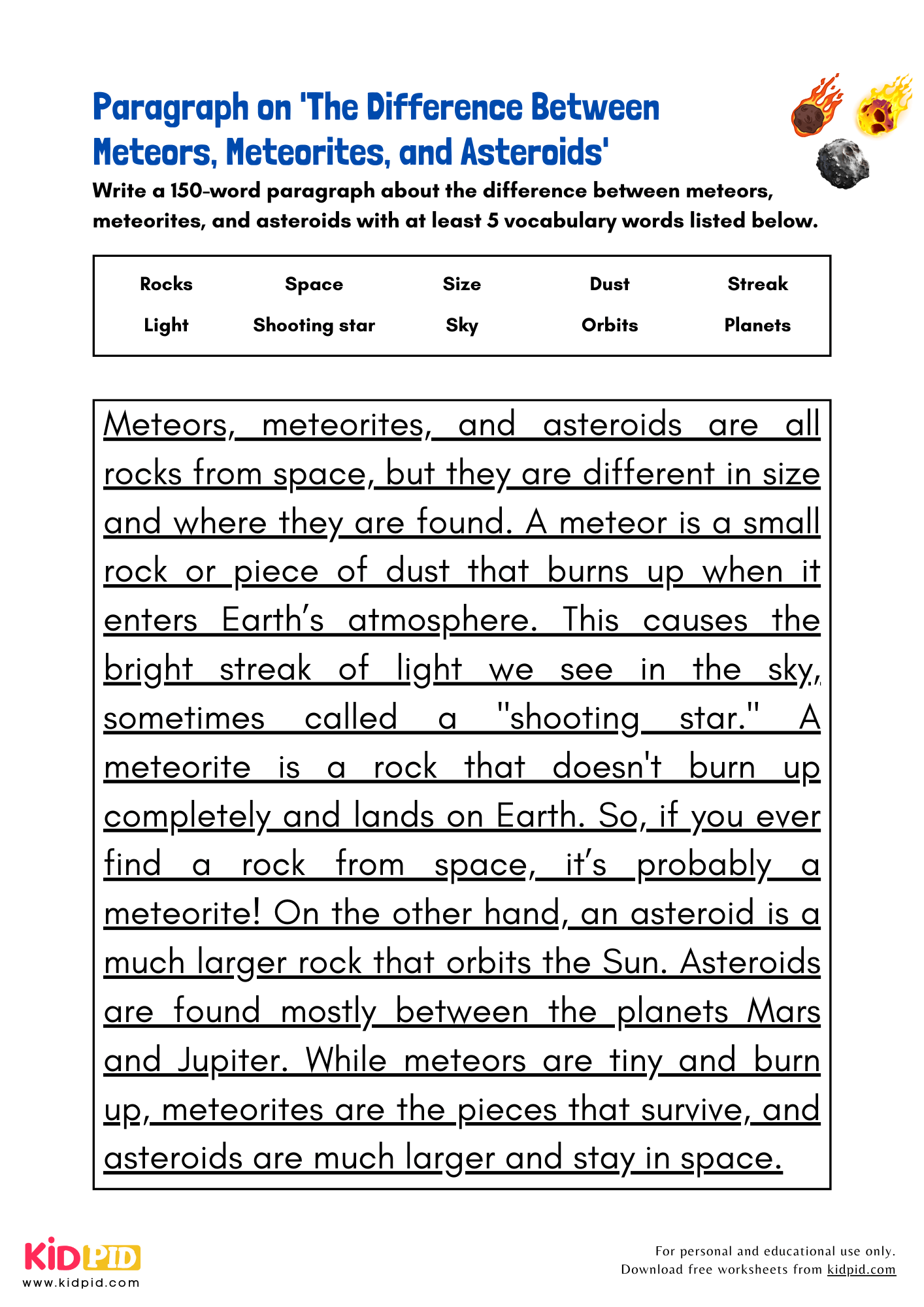 Paragraph on 'The Difference Between Meteors, Meteorites, and Asteroids' - 150 Words 