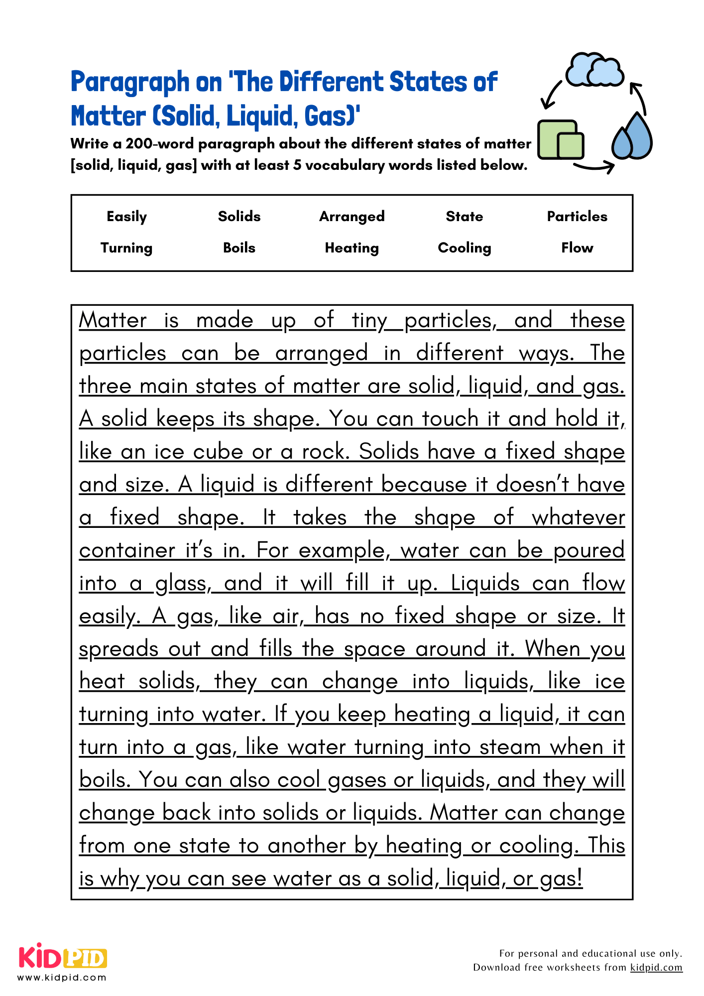 Paragraph on 'The Different States of Matter (Solid, Liquid, Gas)' - 200 Words
