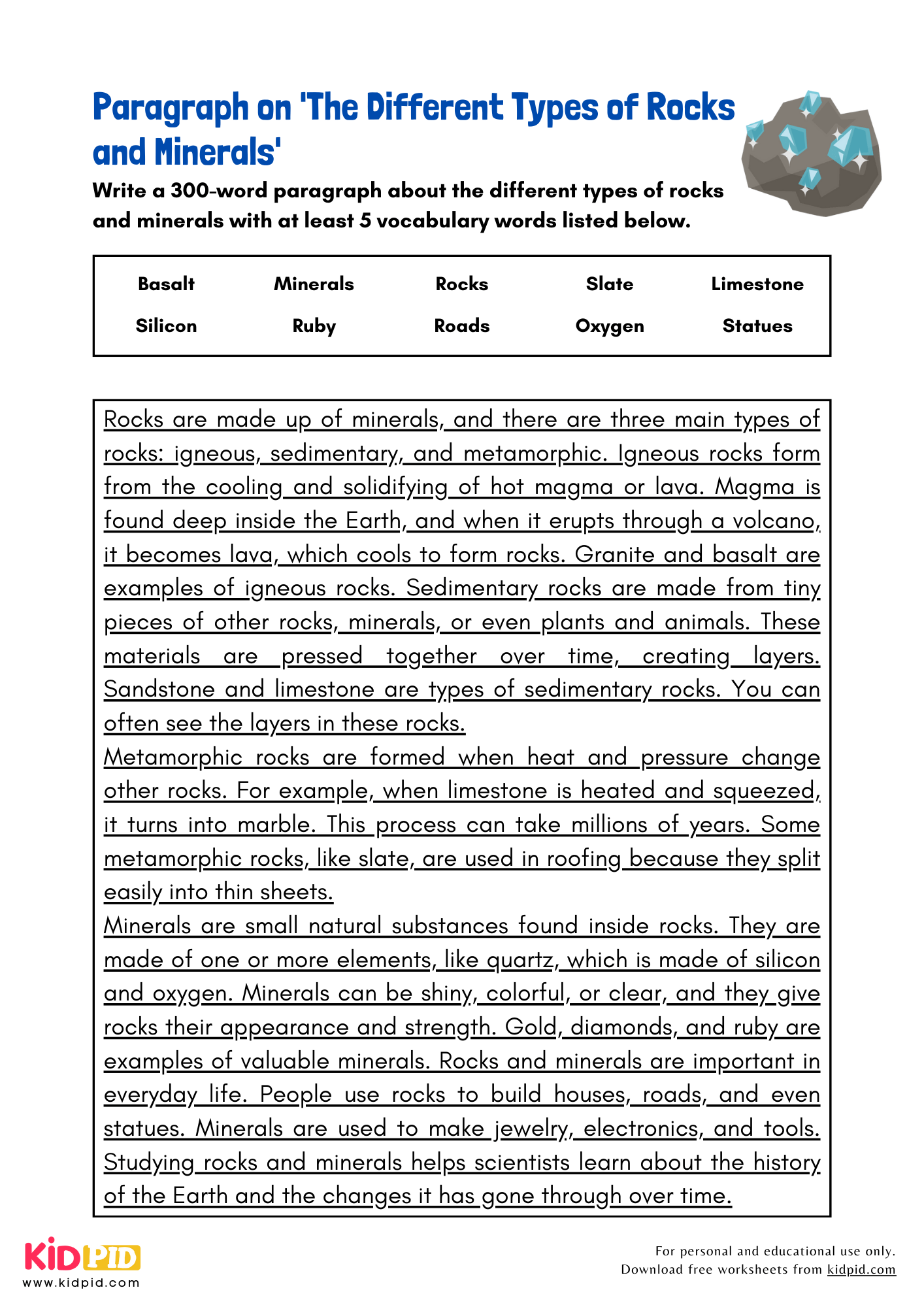 Paragraph on 'The Different Types of Rocks and Minerals' - 300 Words