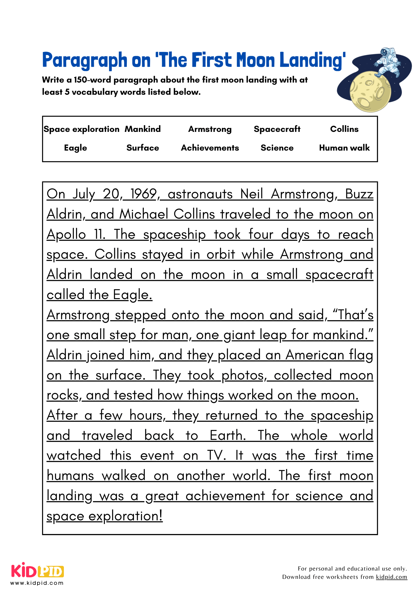 Paragraph on Paragraph on 'The First Moon Landing' - 150 Words