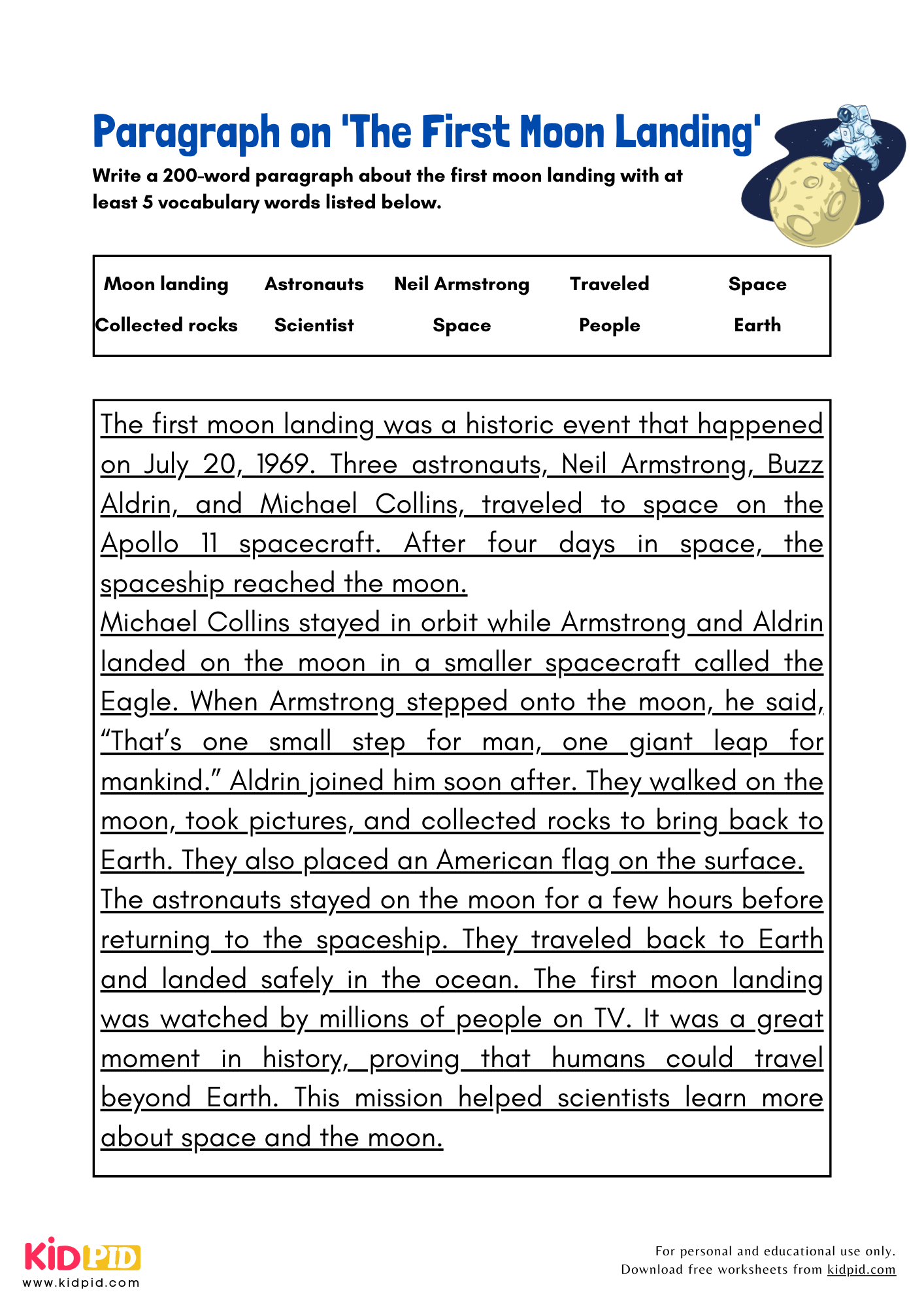 Paragraph on Paragraph on 'The First Moon Landing' - 200 Words