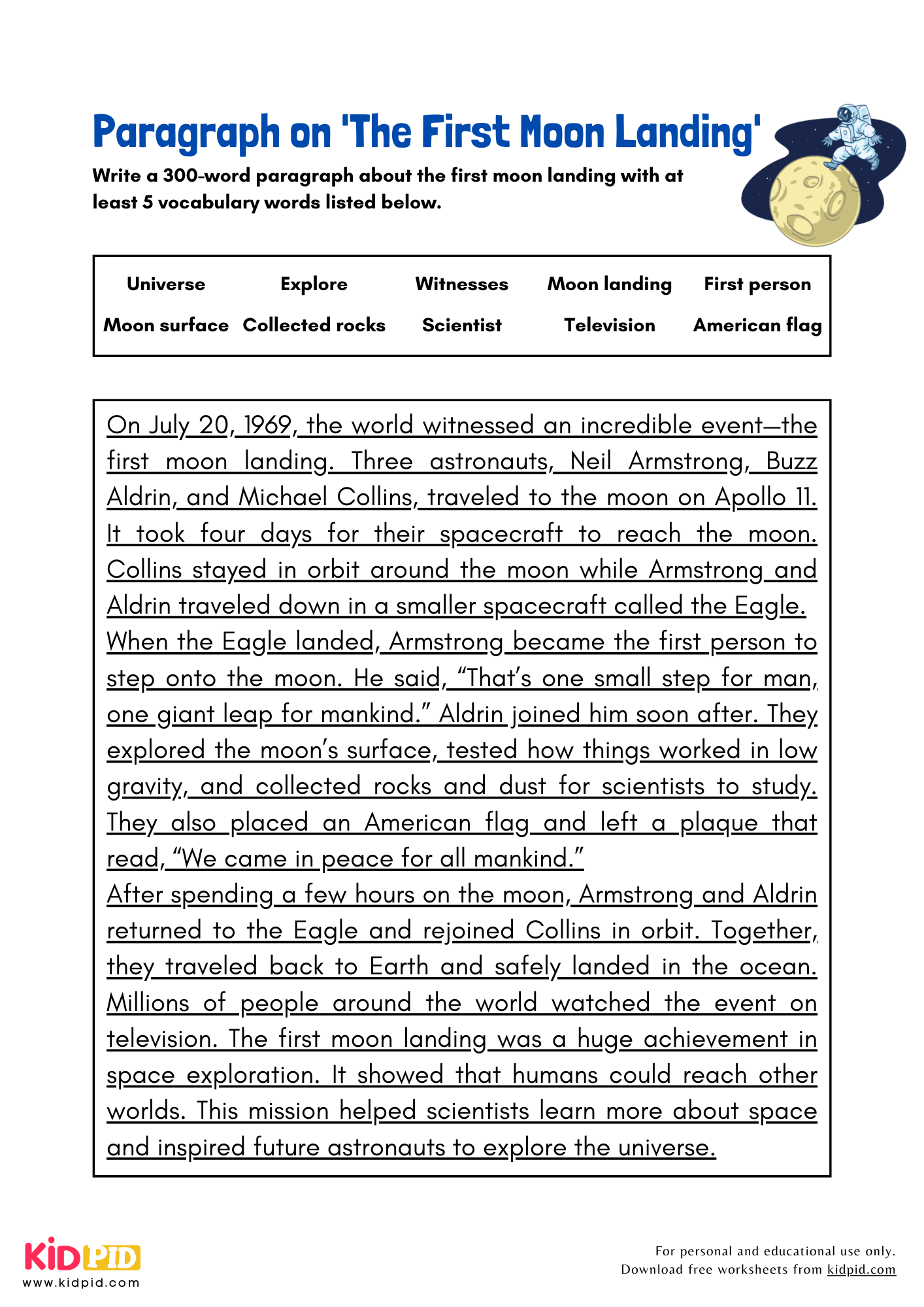 Paragraph on Paragraph on 'The First Moon Landing' - 300 Words