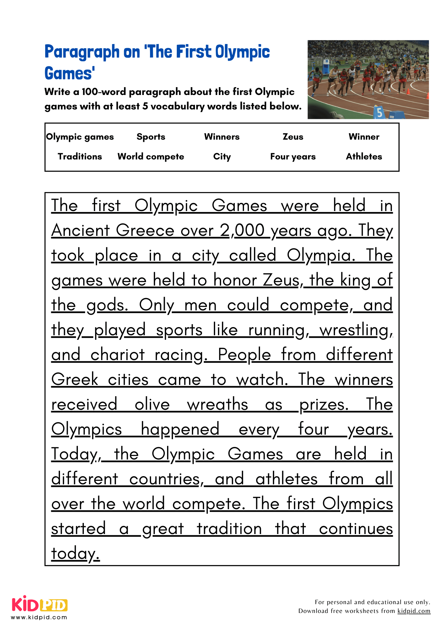 Paragraph on 'The First Olympic Games' - 100 Words