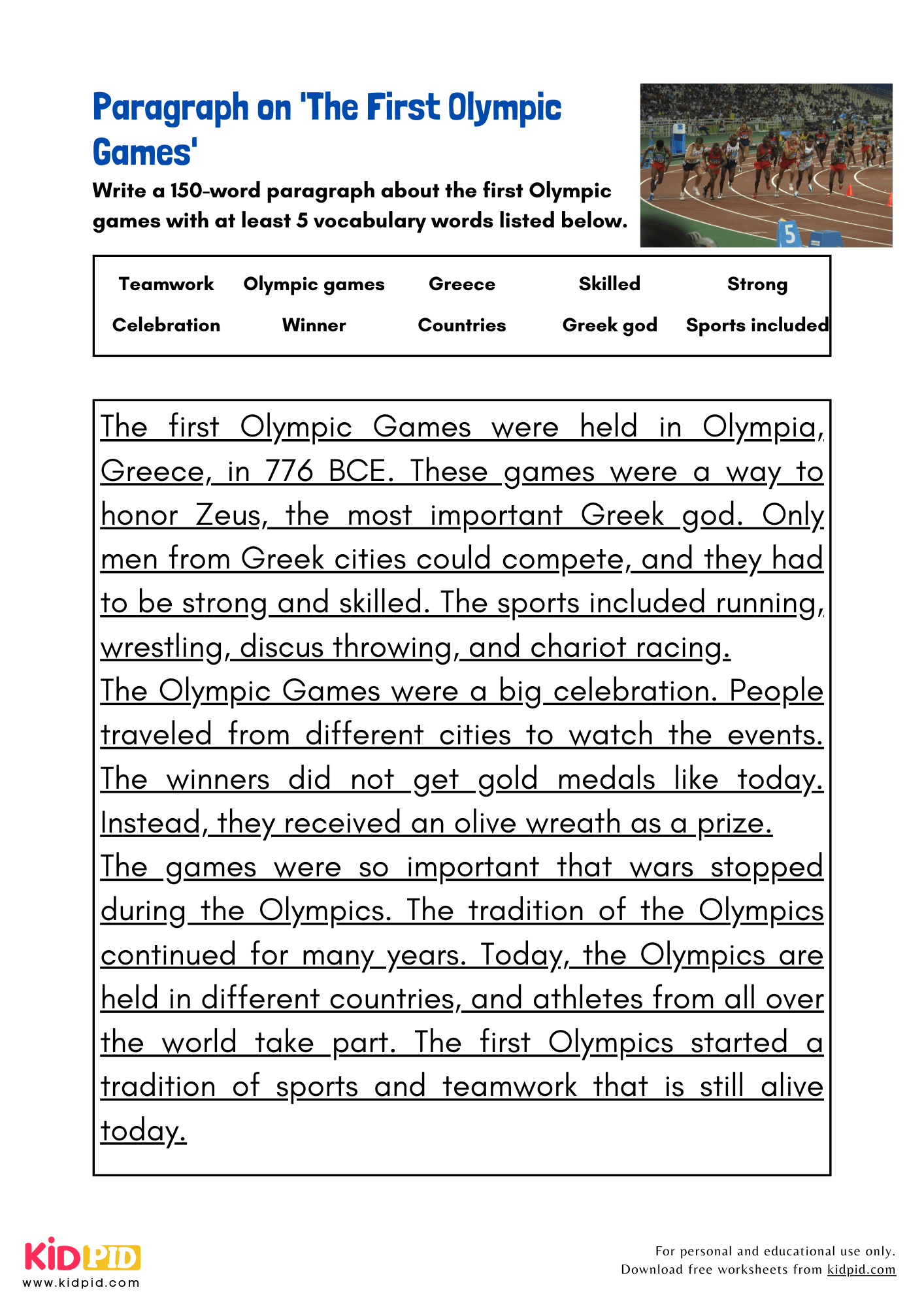 Paragraph on 'The First Olympic Games' - 150 Words