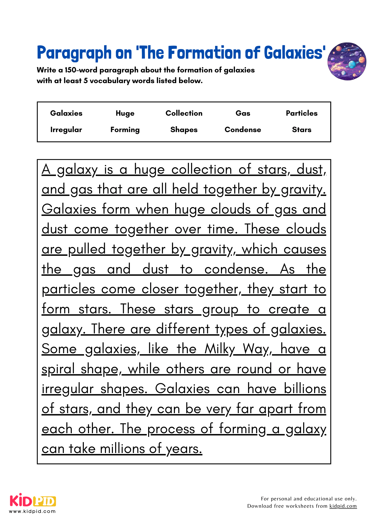 Paragraph on 'The Formation of Galaxies' - 150 Words