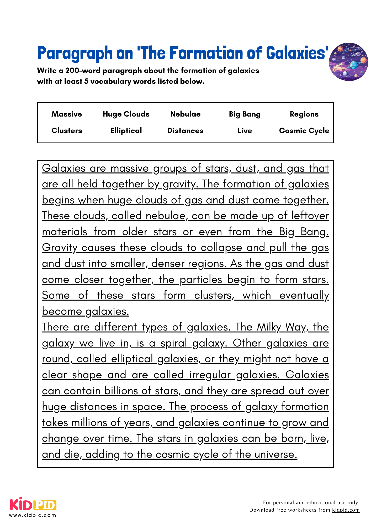 Paragraph on 'The Formation of Galaxies' - 200 Words