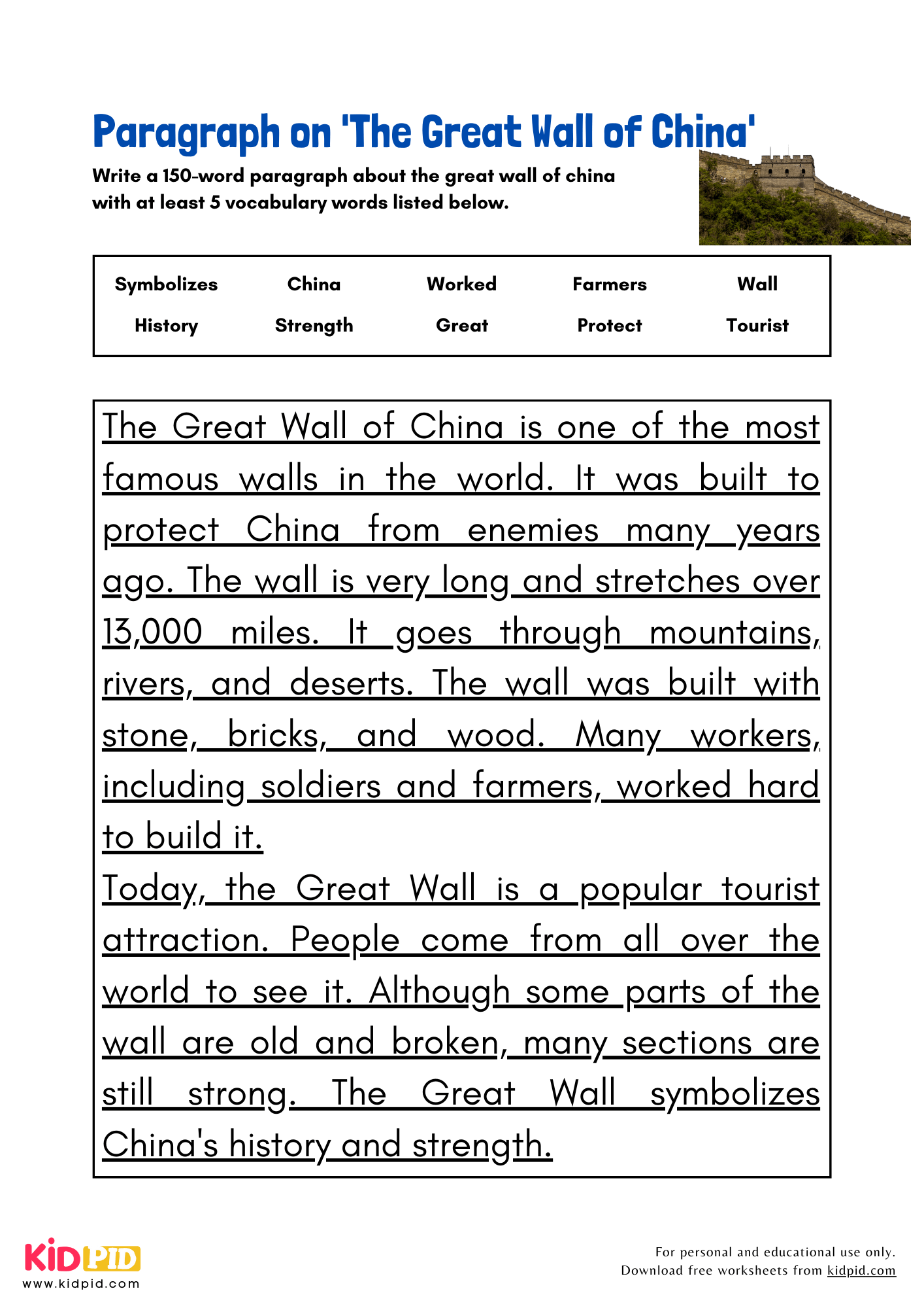 Paragraph on 'The Great Wall of China' - 150 Words