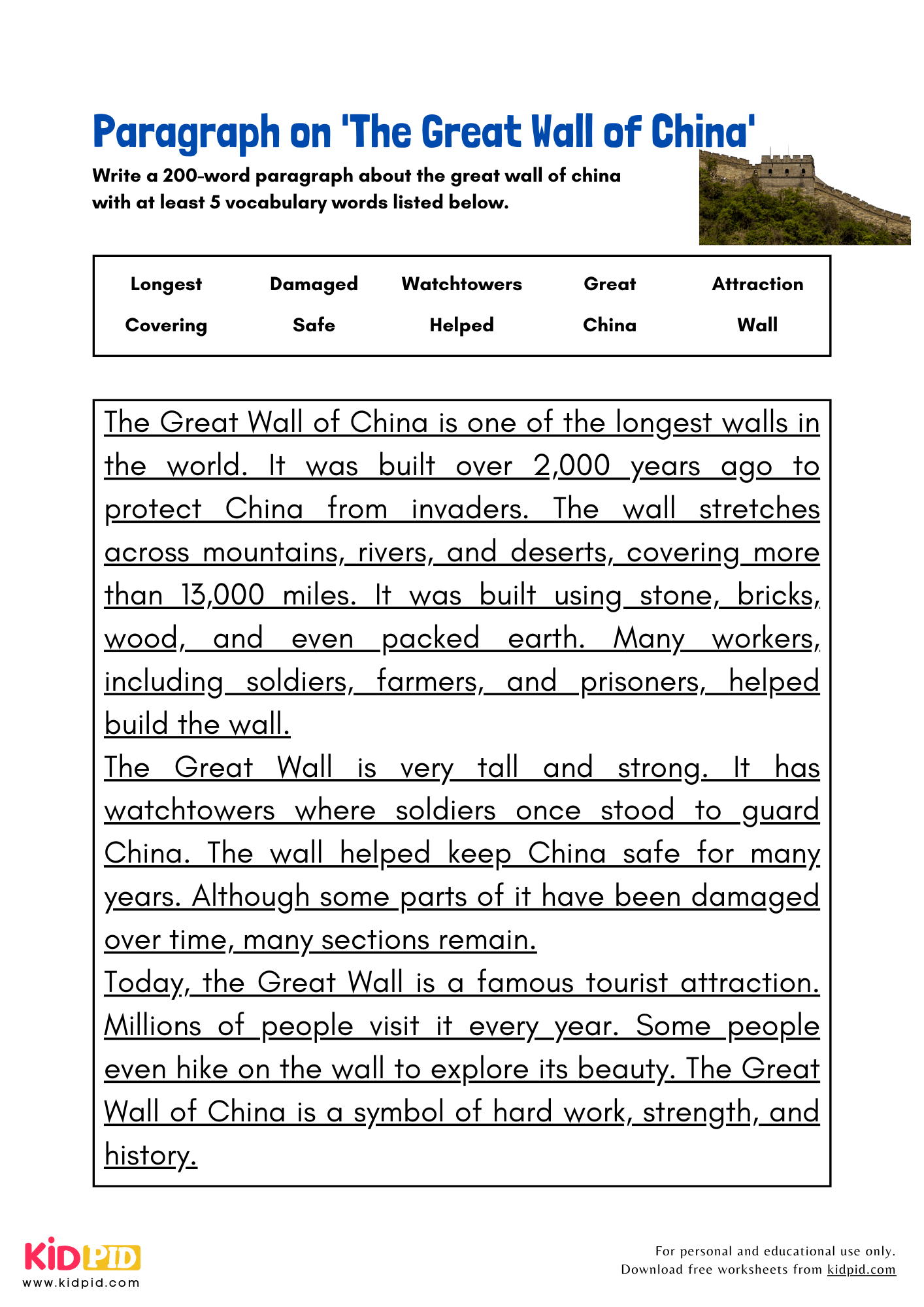 Paragraph on 'The Great Wall of China' - 200 Words