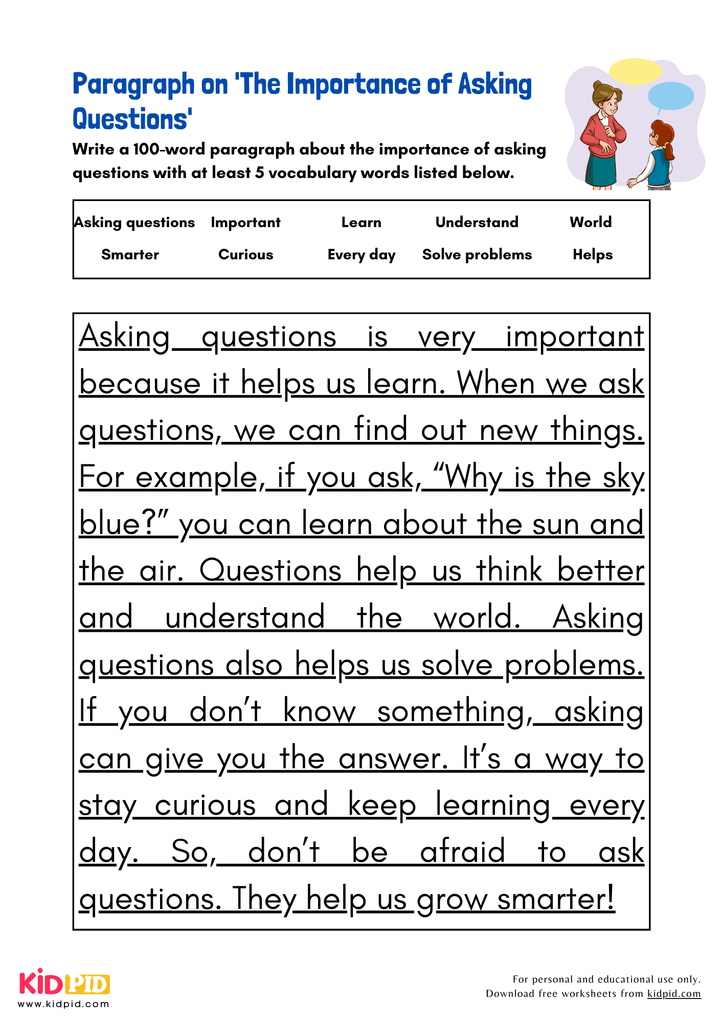 Paragraph on 'The Importance of Asking Questions' - 100 Words