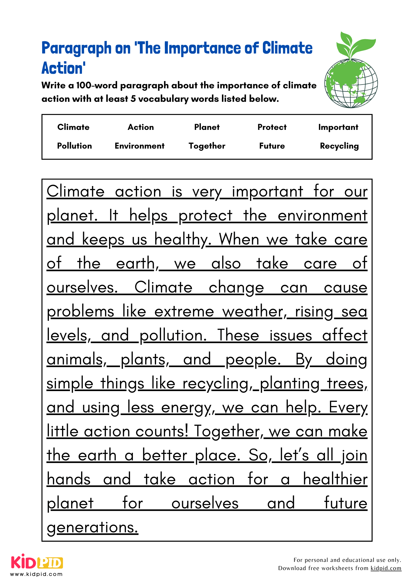 Paragraph on 'The Importance of Climate Action' - 100 Words