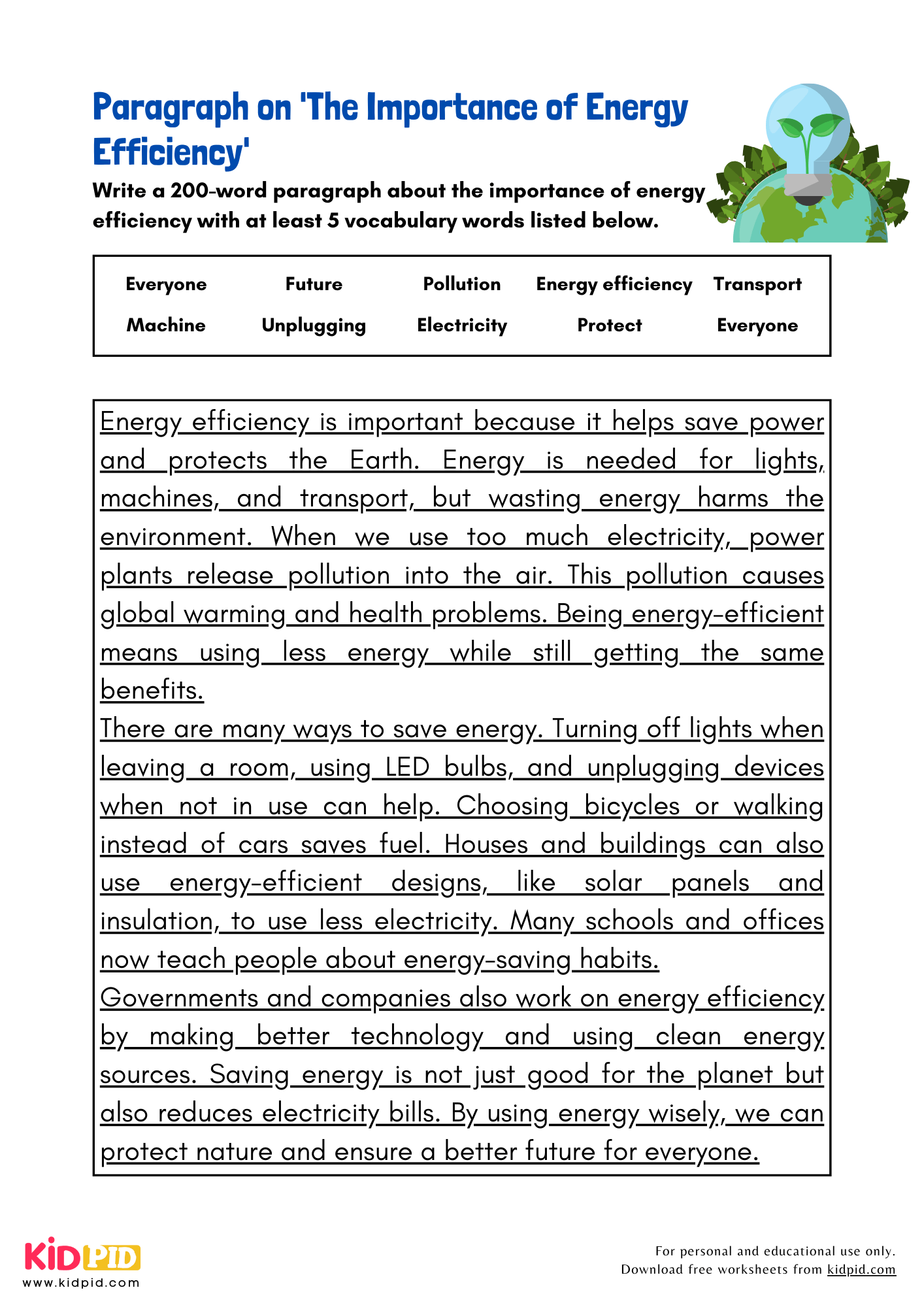 Paragraph on 'The Importance of Energy Efficiency' - 200 Words