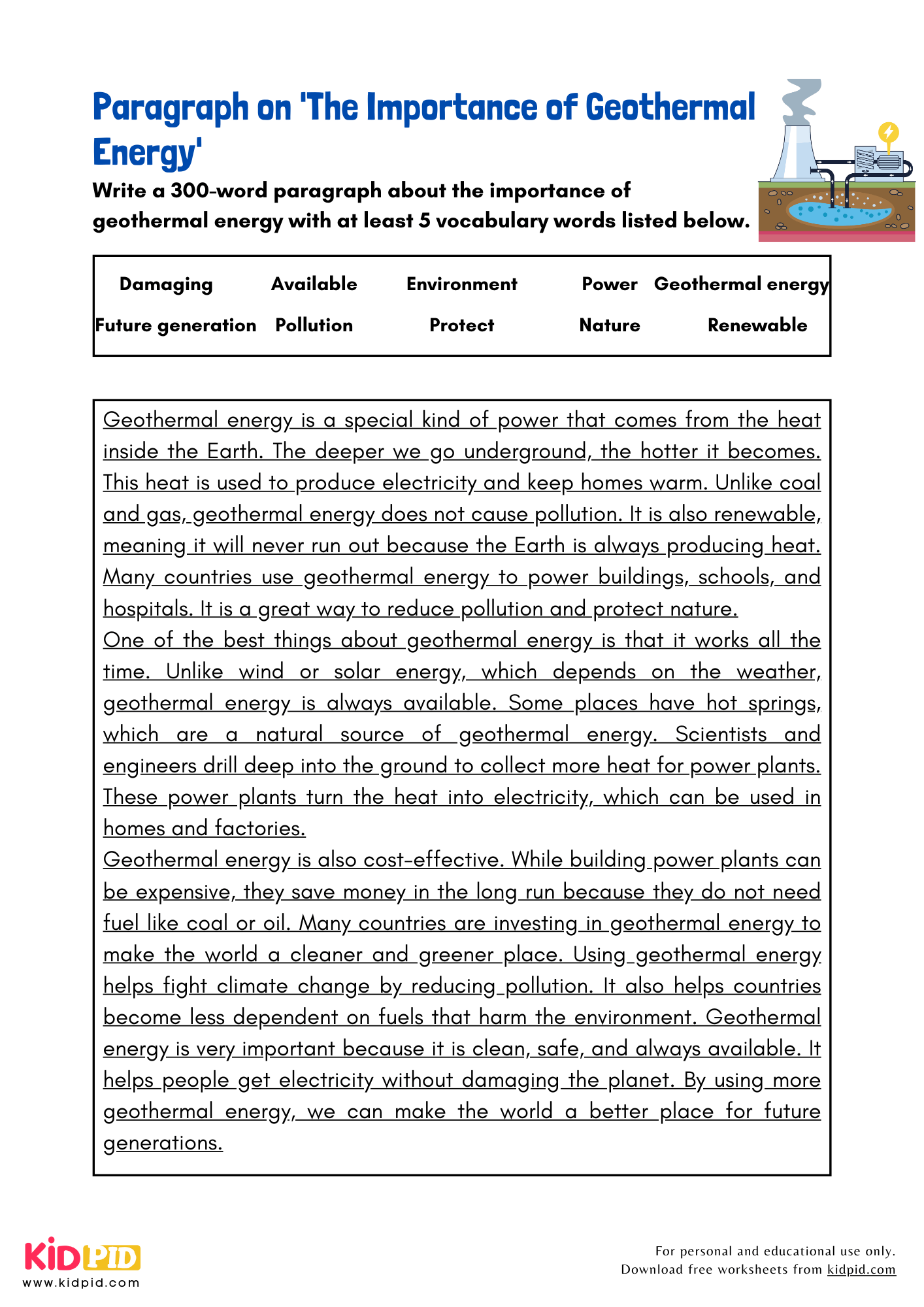 Paragraph on 'The Importance of Geothermal Energy' - 300 Words