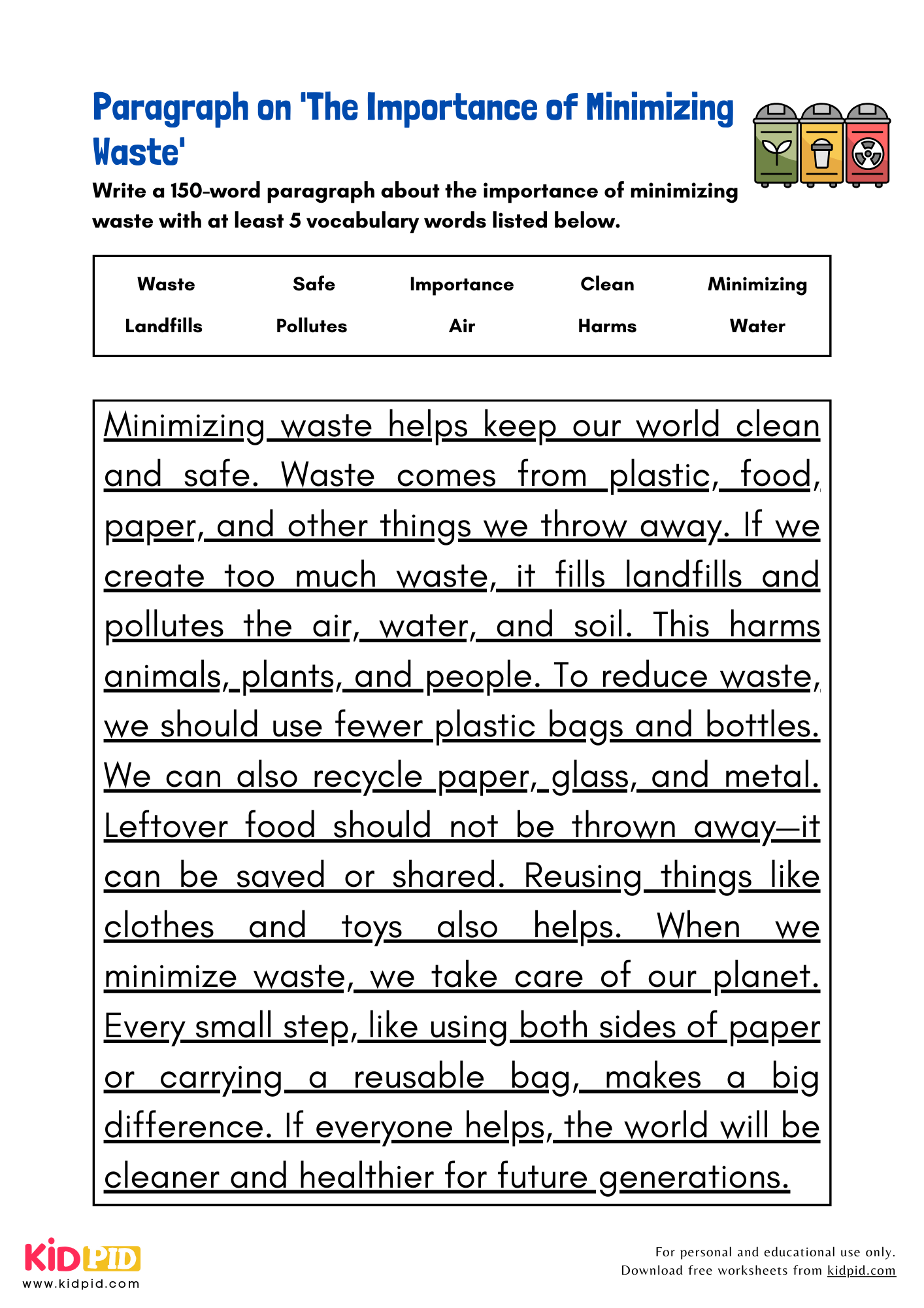 Paragraph on 'The Importance of Minimizing Waste' - 150 Words