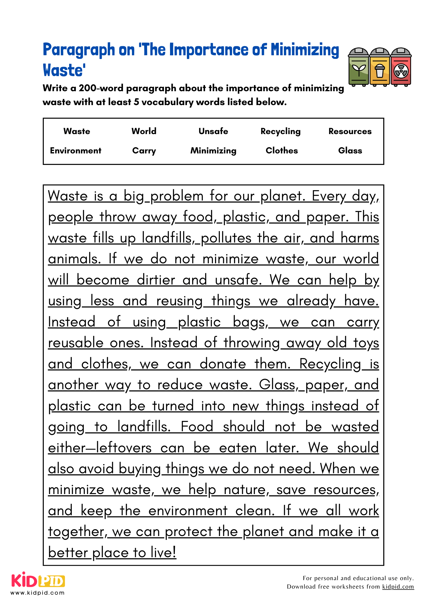 Paragraph on 'The Importance of Minimizing Waste' - 200 Words