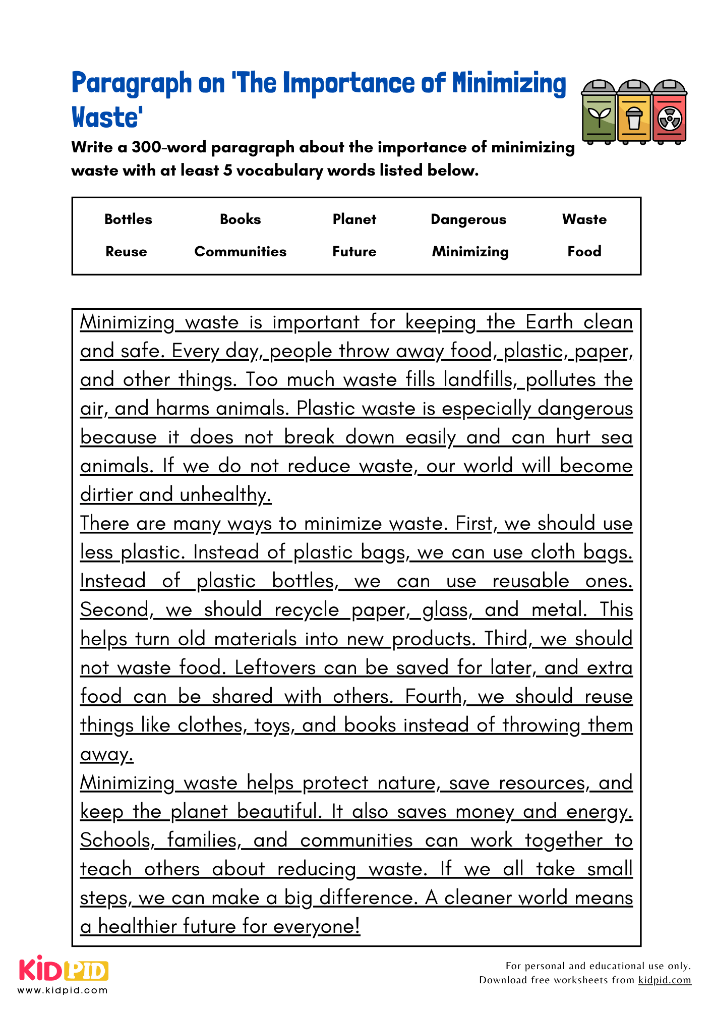 Paragraph on 'The Importance of Minimizing Waste' - 300 Words