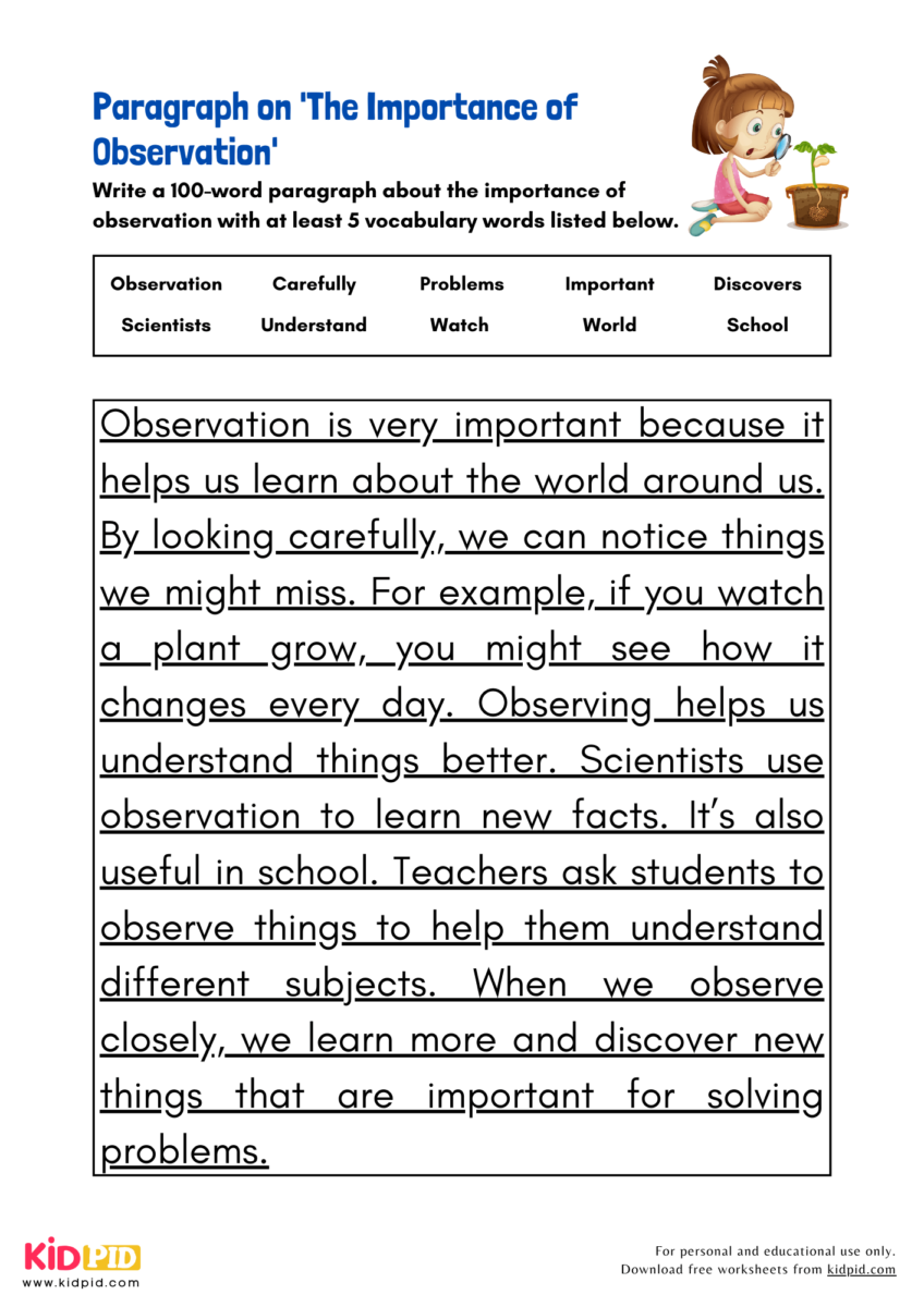 Paragraph on 'The Importance of Observation' - Kidpid