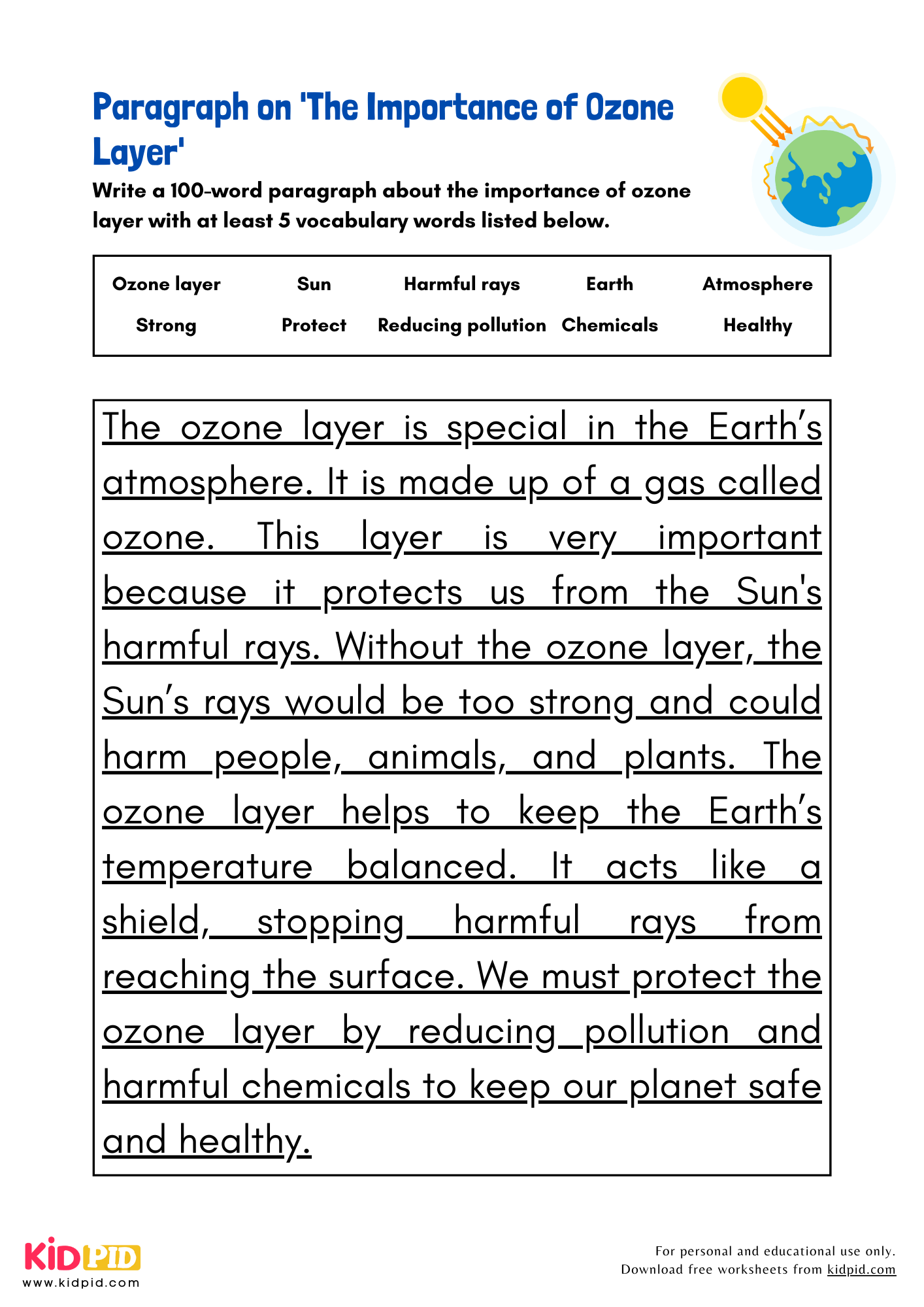 Paragraph on 'The Importance of Ozone Layer' - 100 Words