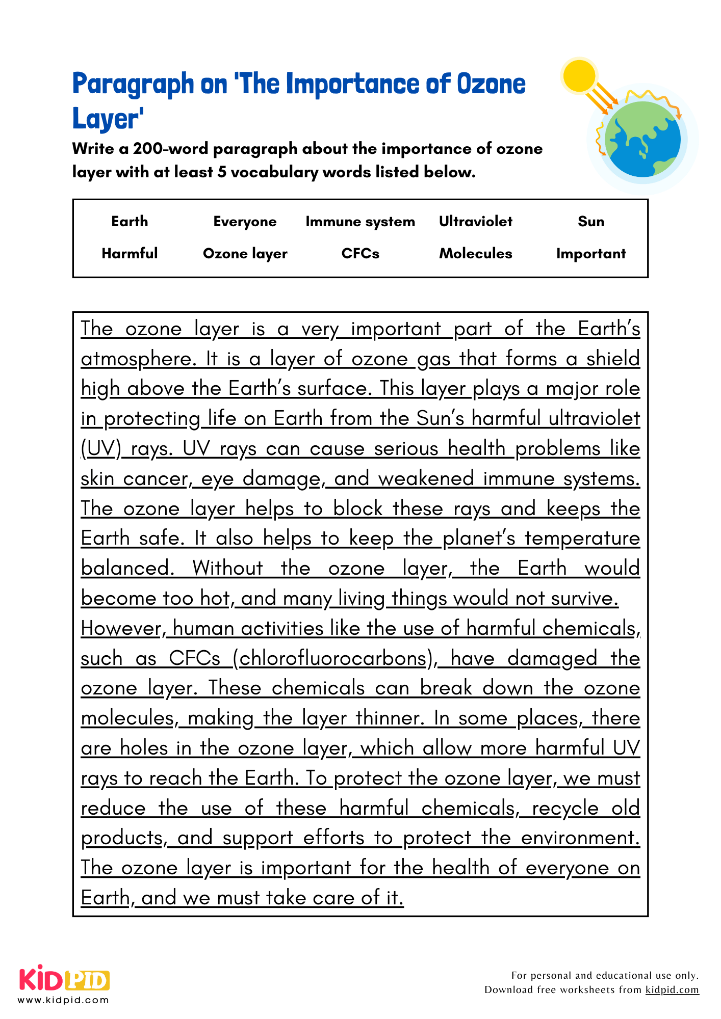 Paragraph on 'The Importance of Ozone Layer' - 200 Words