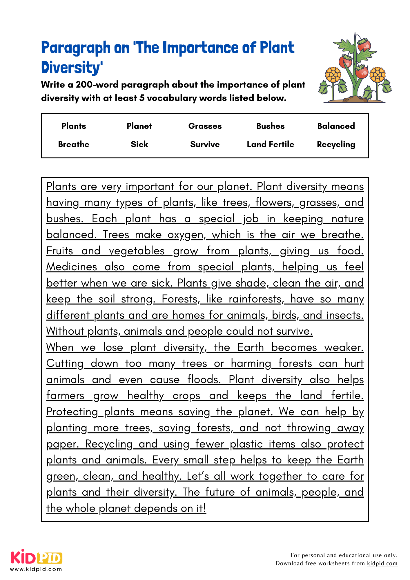 Paragraph on 'The Importance of Plant Diversity' - 200 Words