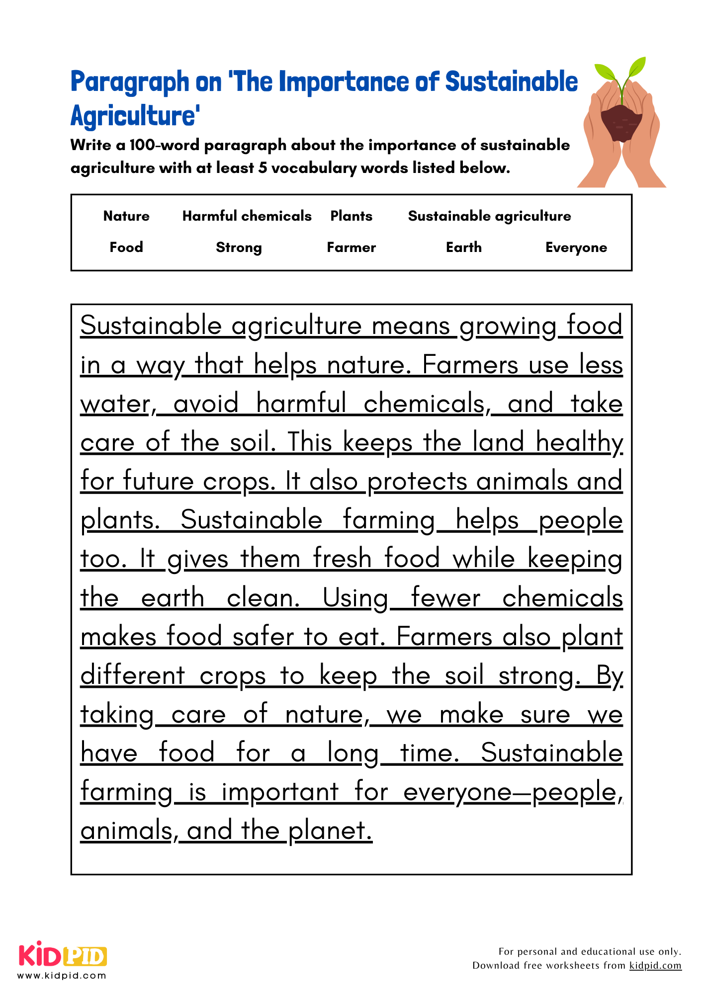 Paragraph on 'The Importance of Sustainable Agriculture' - 100 Words