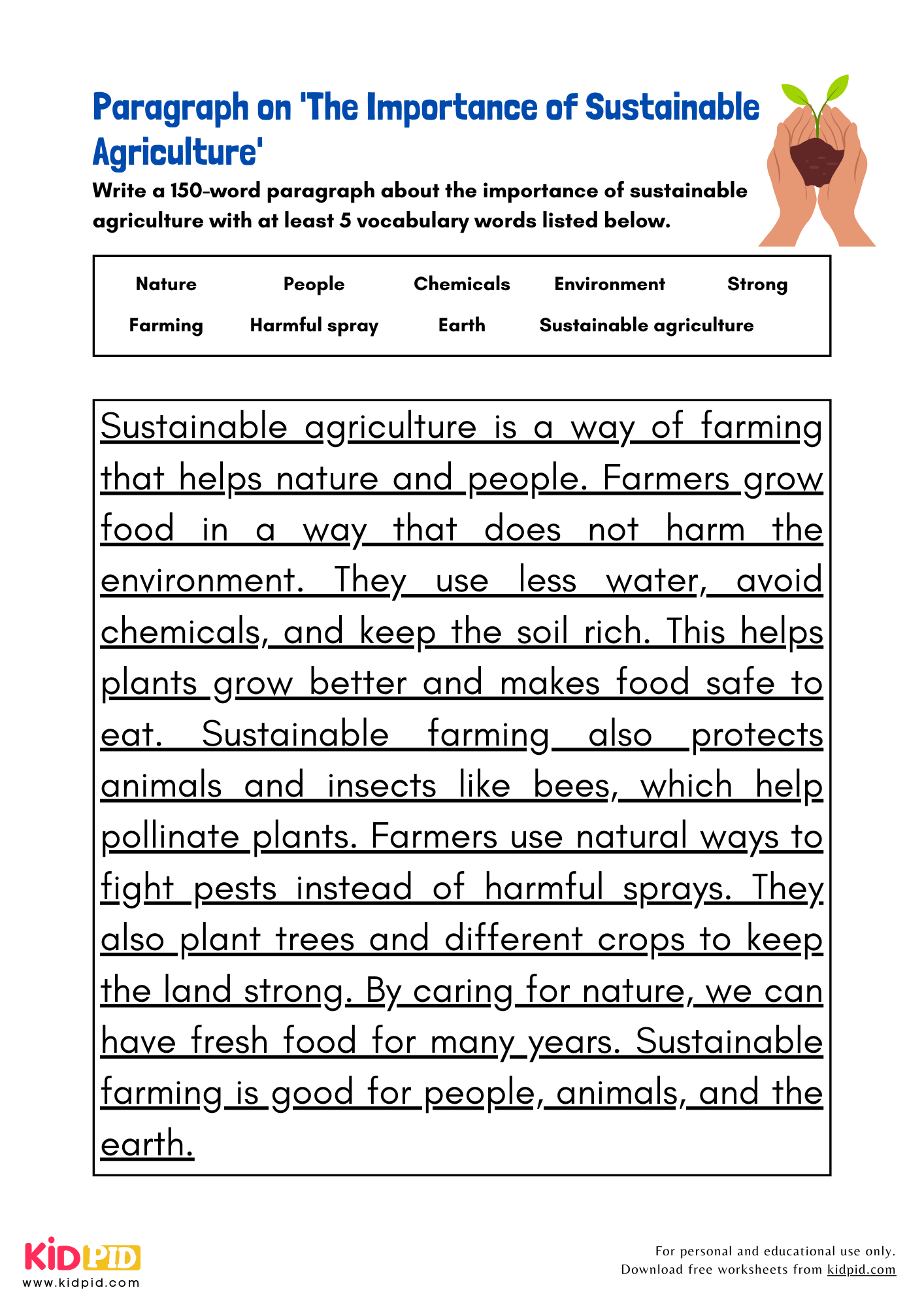 Paragraph on 'The Importance of Sustainable Agriculture' - 150 Words