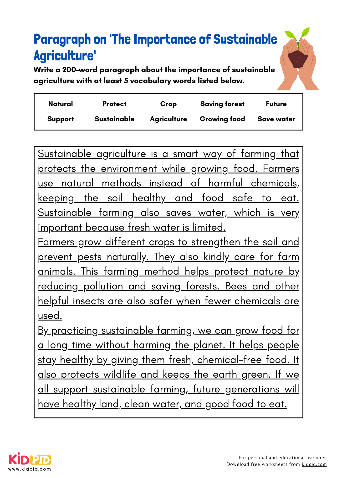 Paragraph on 'The Importance of Sustainable Agriculture' - 200 Words