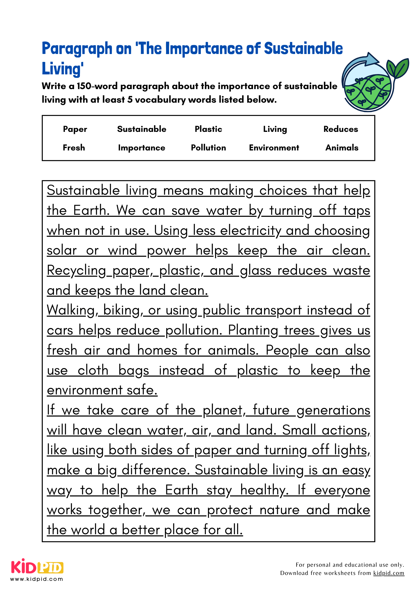 Paragraph on 'The Importance of Sustainable Living' - 150 Words