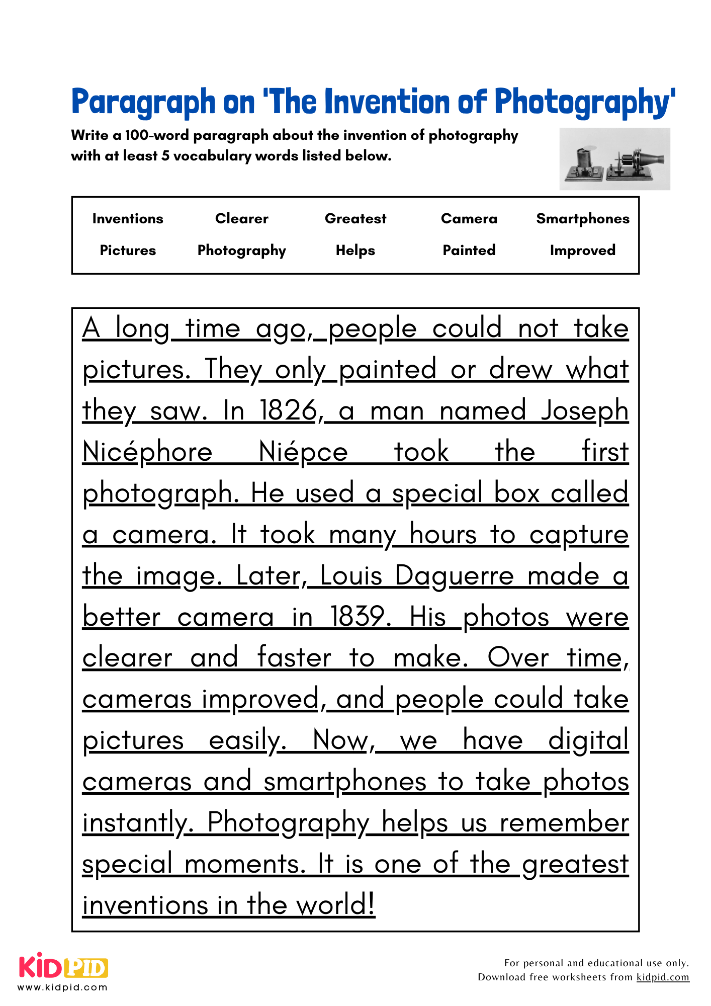 Paragraph on 'The Invention of Photography' - 100 Words