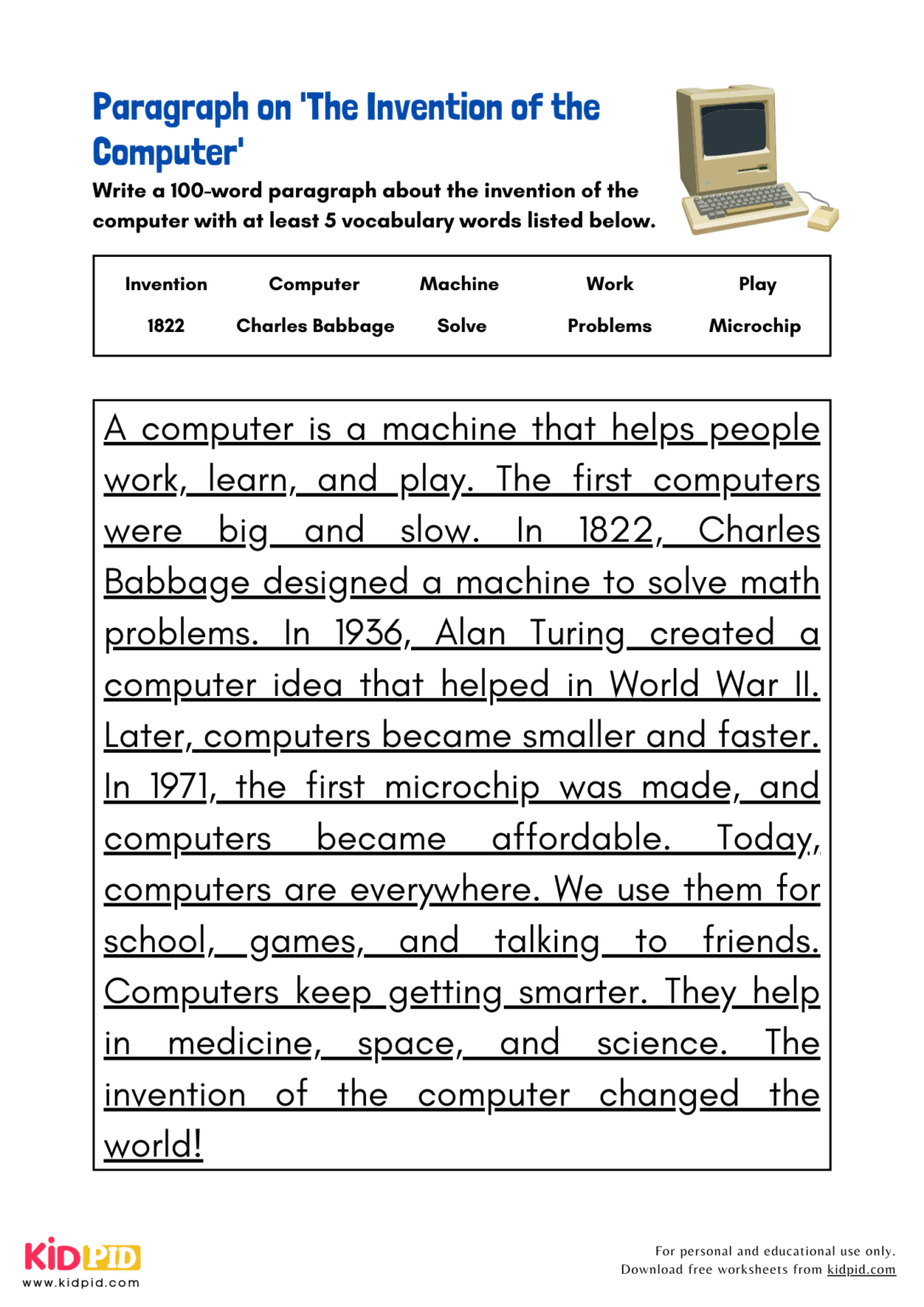 Paragraph on 'The Invention of the Computer' - Kidpid