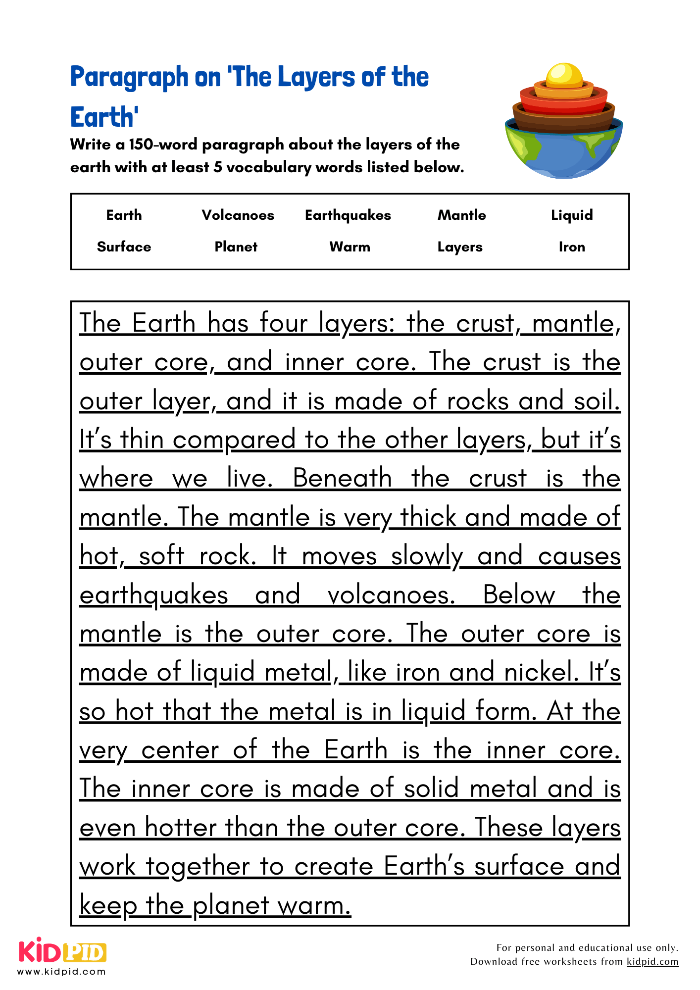 Paragraph on 'The Layers of the Earth' - 150 Words